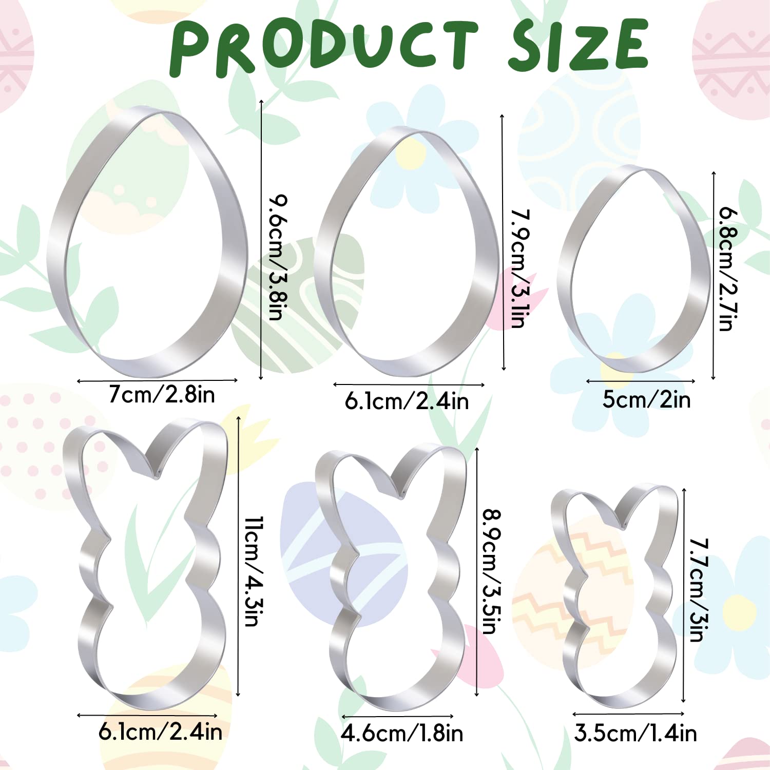 Easter Cookie Cutter Set - 6 Piece Stainless Steel Bunny & Egg Cookie Cutters for Baking - Perfect for Easter Cookies, Cupcake Decorating & Holiday Baking