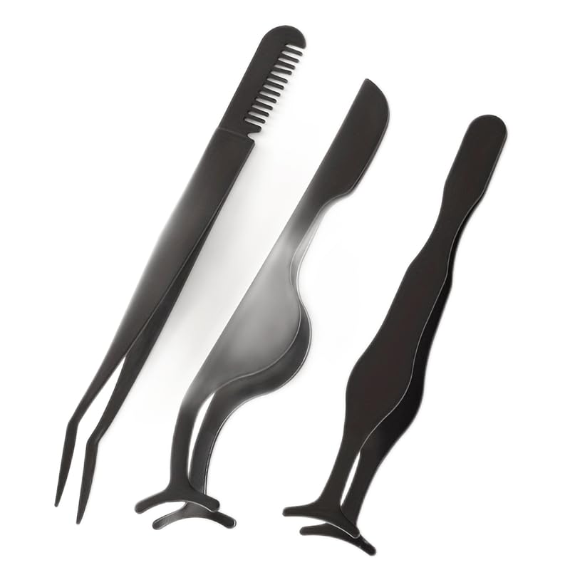 3-Piece Eyelash Tweezers Set - Professional Eyebrow Shaping & False Eyelash Application Tools (Straight, Curved, Angled) - Durable Stainless Steel Lash Applicator Kit for Precise Makeup - Perfect for Salon, Home Use & Travel Beauty Essentials