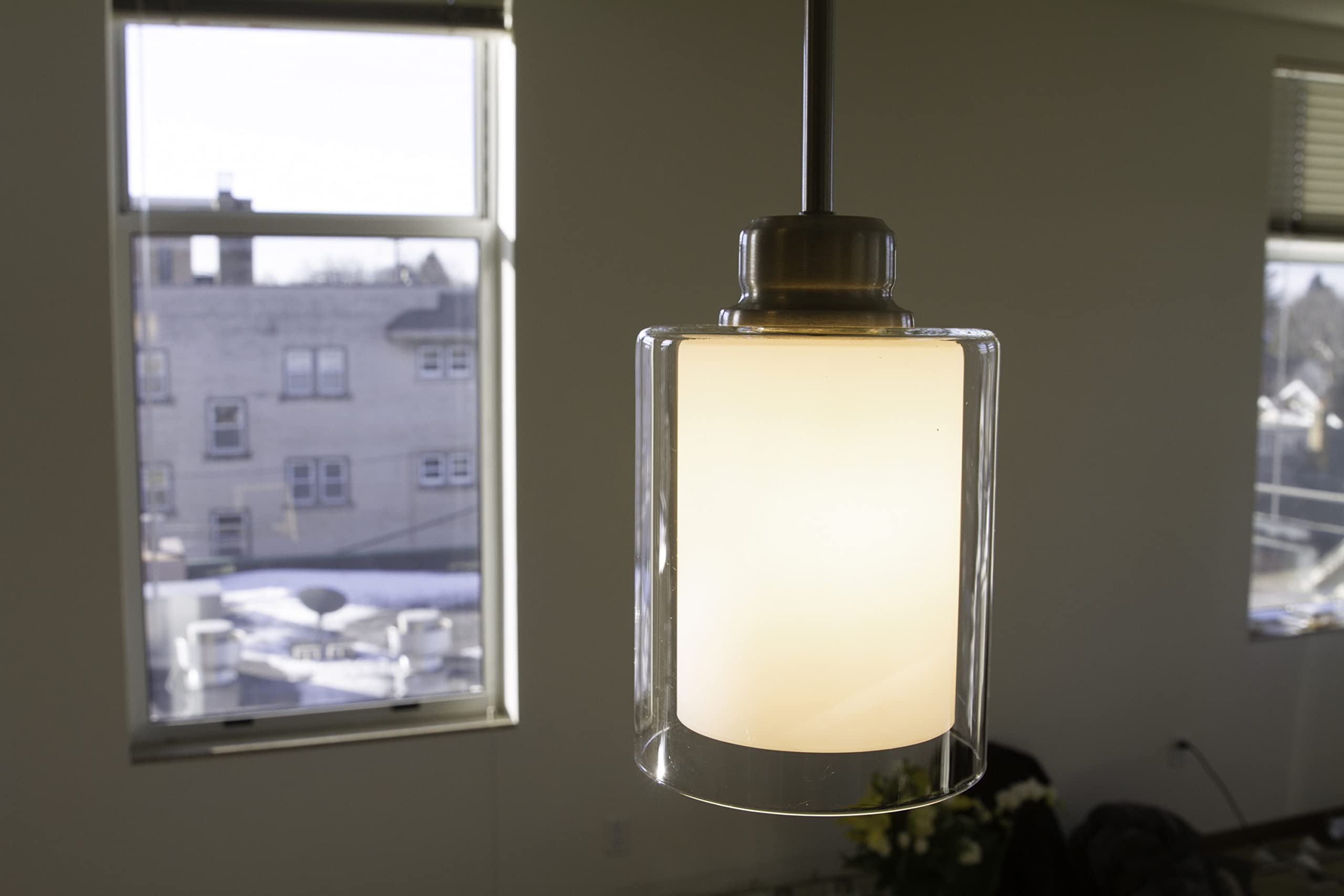 Design House Oslo Traditional 1-Light LED Dimmable Mini Pendant Light with Double Glass Shade - Satin Nickel Finish for Bathroom, Kitchen Island, Bar & Dining Room Lighting