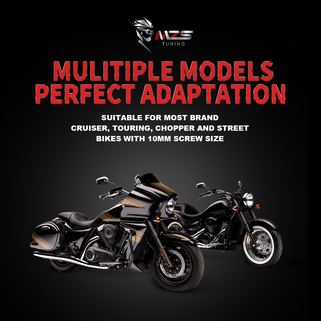 Universal 10mm Chrome Motorcycle Mirrors - Aluminum Rear View Side Mirrors for Touring, Cruiser, Chopper, Street & Naked Bikes | Compatible with Honda Shadow, Suzuki Boulevard, Kawasaki Vulcan, Yamaha VStar & More | Enhanced Safety for Highway Riding & City Commuting