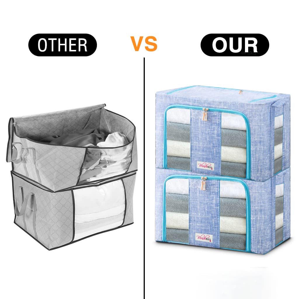 BlushBees® 4-Pack Large Collapsible Storage Boxes with Metal Supports - 20×16×15 Inch Oxford Fabric Organizers for Clothes, Quilts & Linens | Perfect for Closet, Bedroom & Home Organization