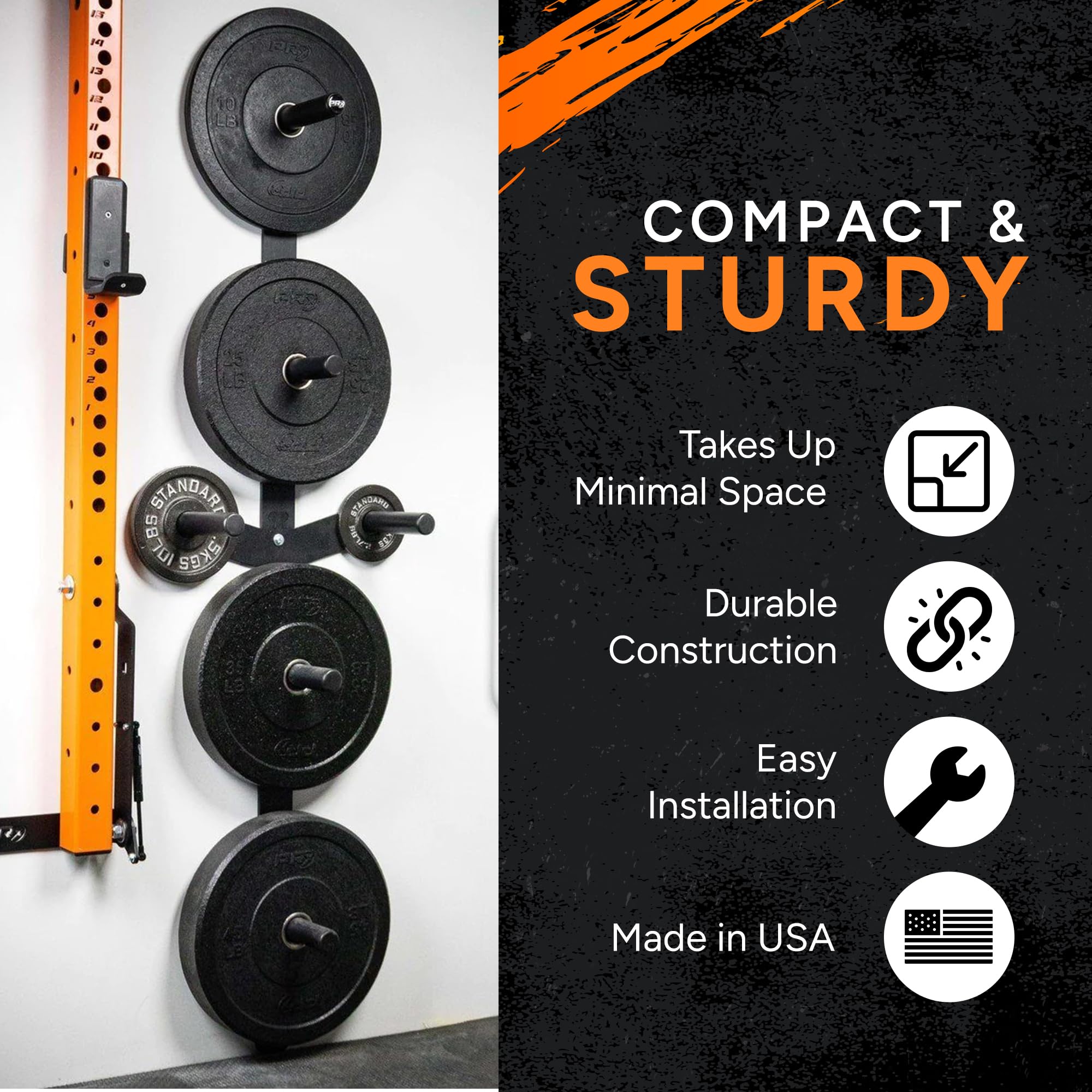 PRx Performance Vertical Bumper Plate Holder - 3-Peg or 4-Peg Wall-Mounted Weight Plate Storage for 2-Inch Olympic Barbell Plates - Perfect for Garage Gym, Home Workouts & Commercial Fitness Centers