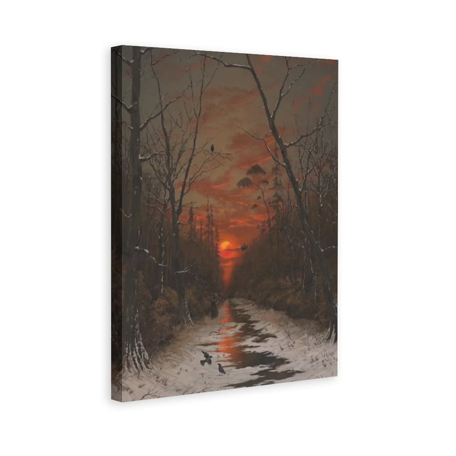 Winter Forest Sunset Canvas Wall Art - 12x18 Inches (30x45cm) Landscape Painting for Living Room, Bedroom & Office Decor - Perfect Gift for Nature Lovers & Home Decoration | Ideal for Cozy Spaces, Modern Interiors & Housewarming Presents