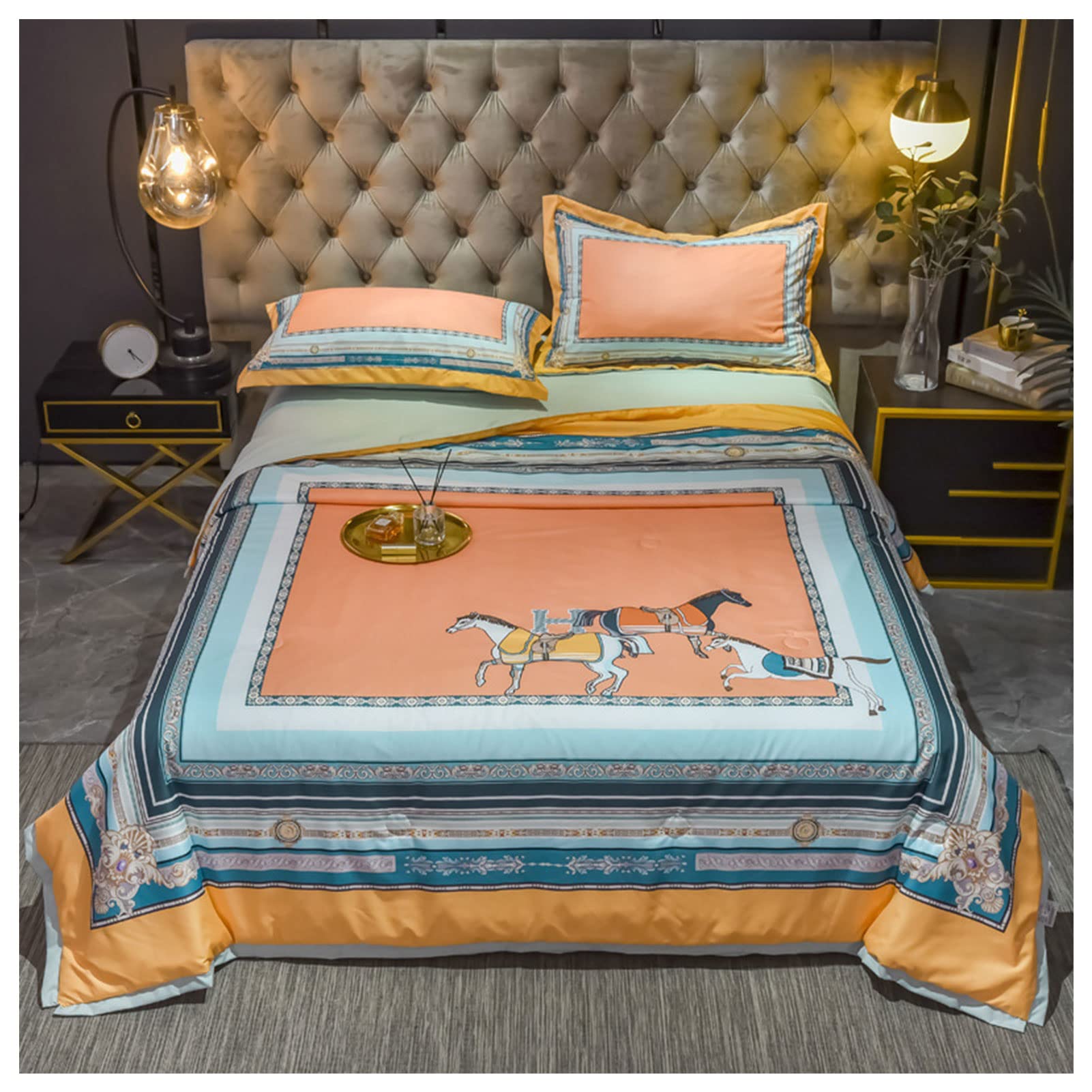 Breathable Tencel Summer Quilt Set - 4 Piece Cooling Comforter with Silk Feel | Machine Washable Lightweight Bedding for Hot Sleepers | Perfect for Air-Conditioned Rooms & Warm Weather Comfort