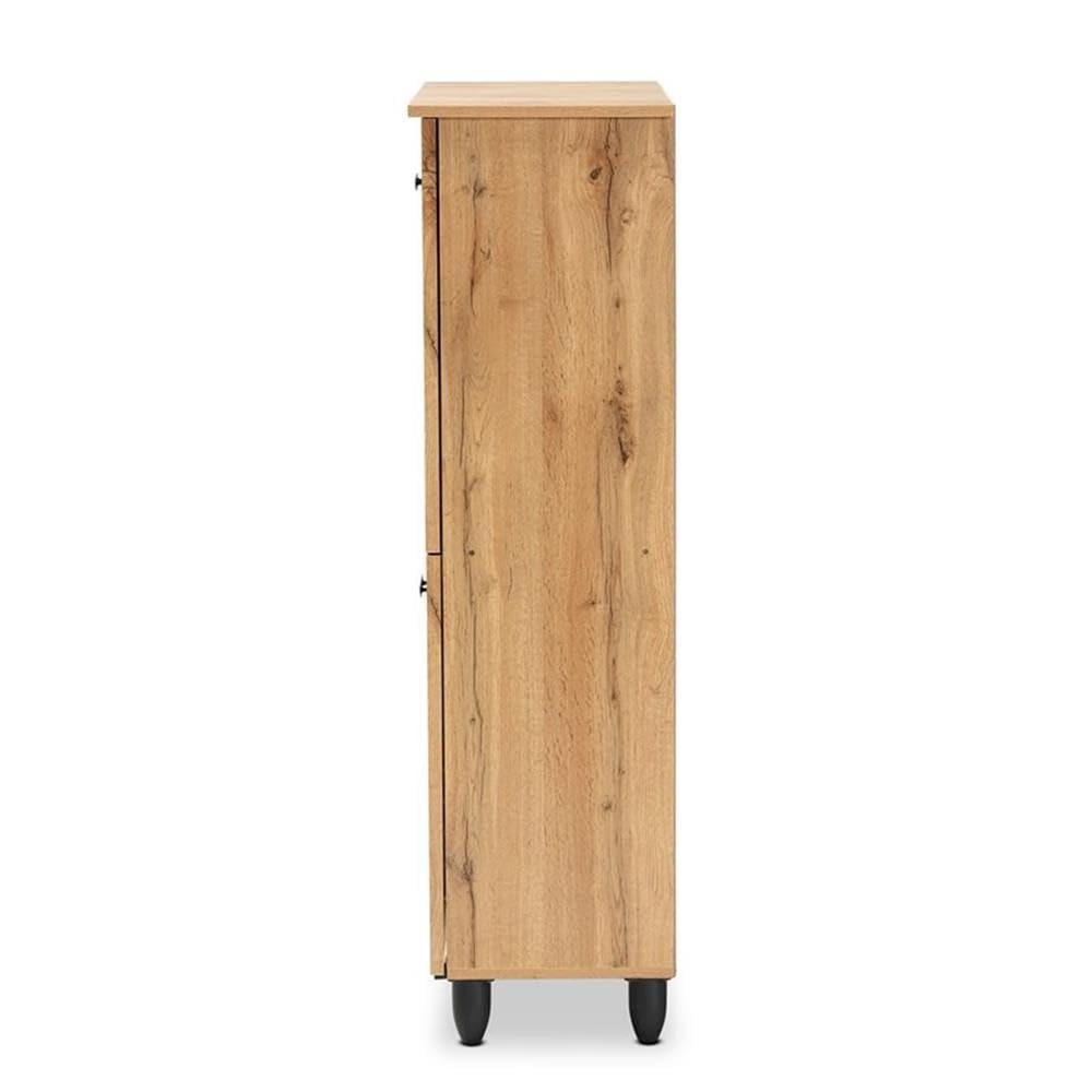 BOWERY HILL Modern Oak Brown Finished Wood 4-Door Shoe Storage Cabinet - Organize Shoes Neatly in Entryway, Closet or Bedroom