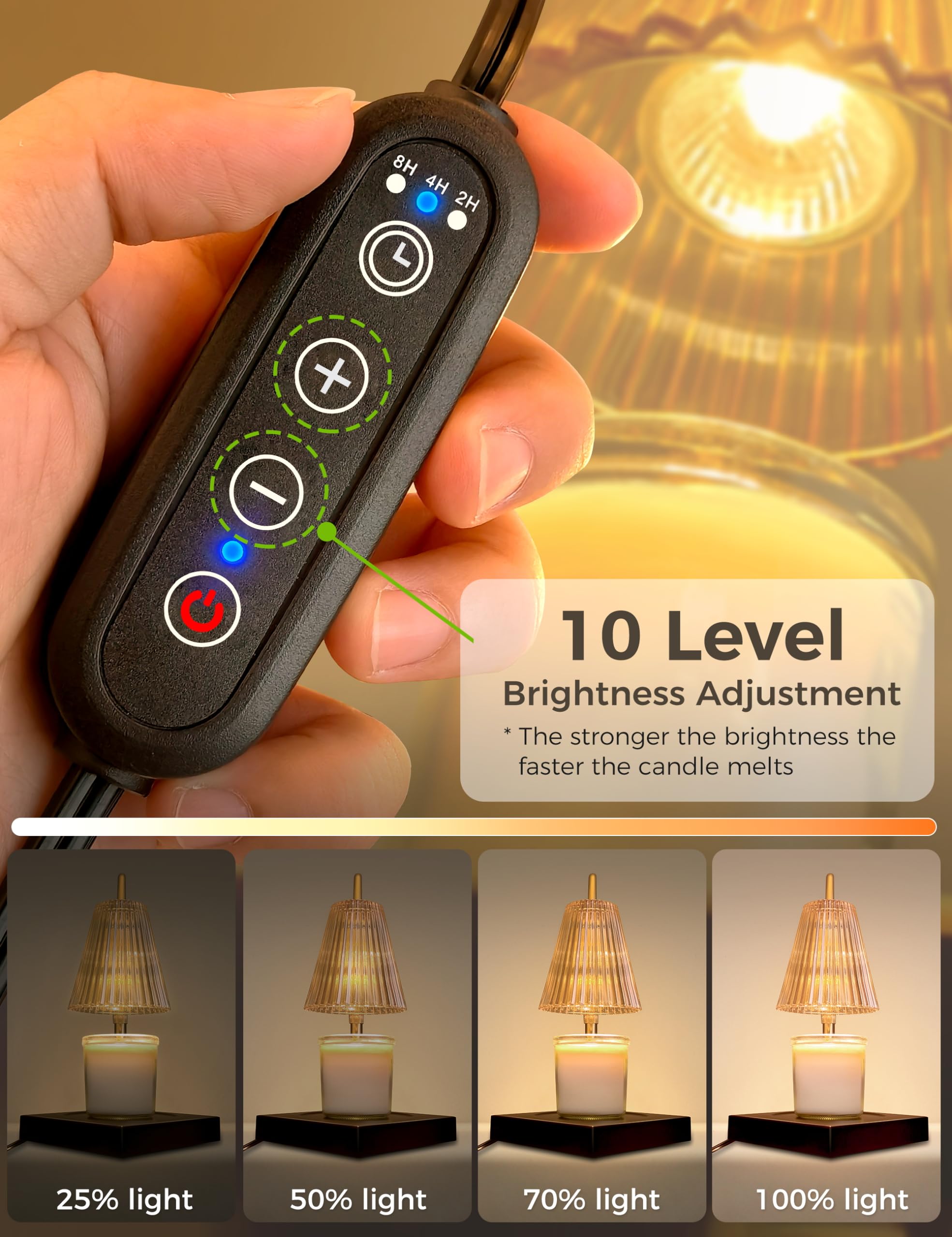 L LOHAS LED Candle Warmer Lamp - Dimmable Electric Candle Warmer with 2H/4H/8H Timer, Adjustable Height & Heat Settings for Large Jar Candles - Perfect for Home Decor, Romantic Dinners, Spa Relaxation & Holiday Ambiance