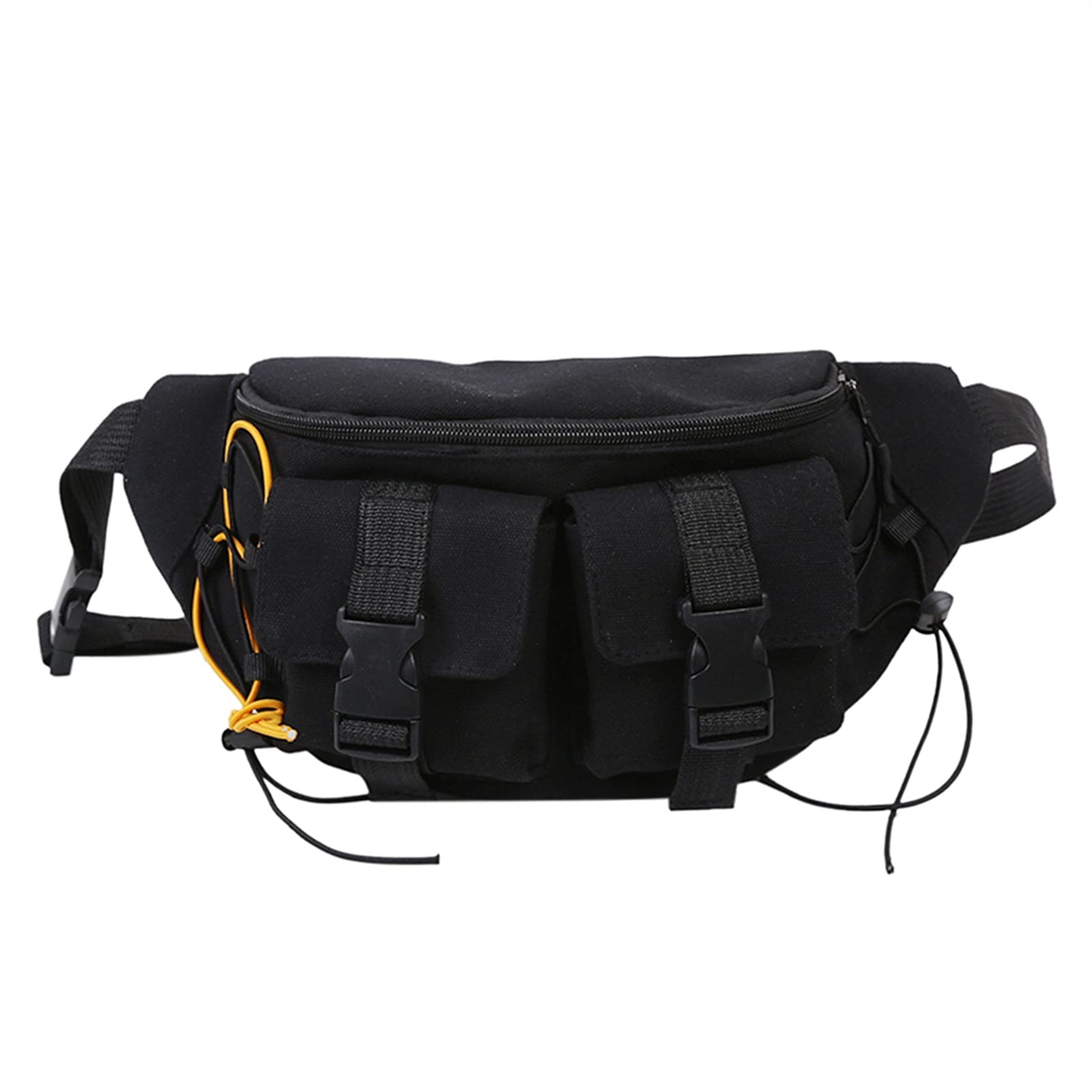 YI-YU Unisex Canvas Fanny Pack - Stylish Crossbody Chest Bag for Men & Women - Durable Waist Pouch with Multiple Pockets - Perfect for Travel, Hiking, Concerts & Daily Use (Black)