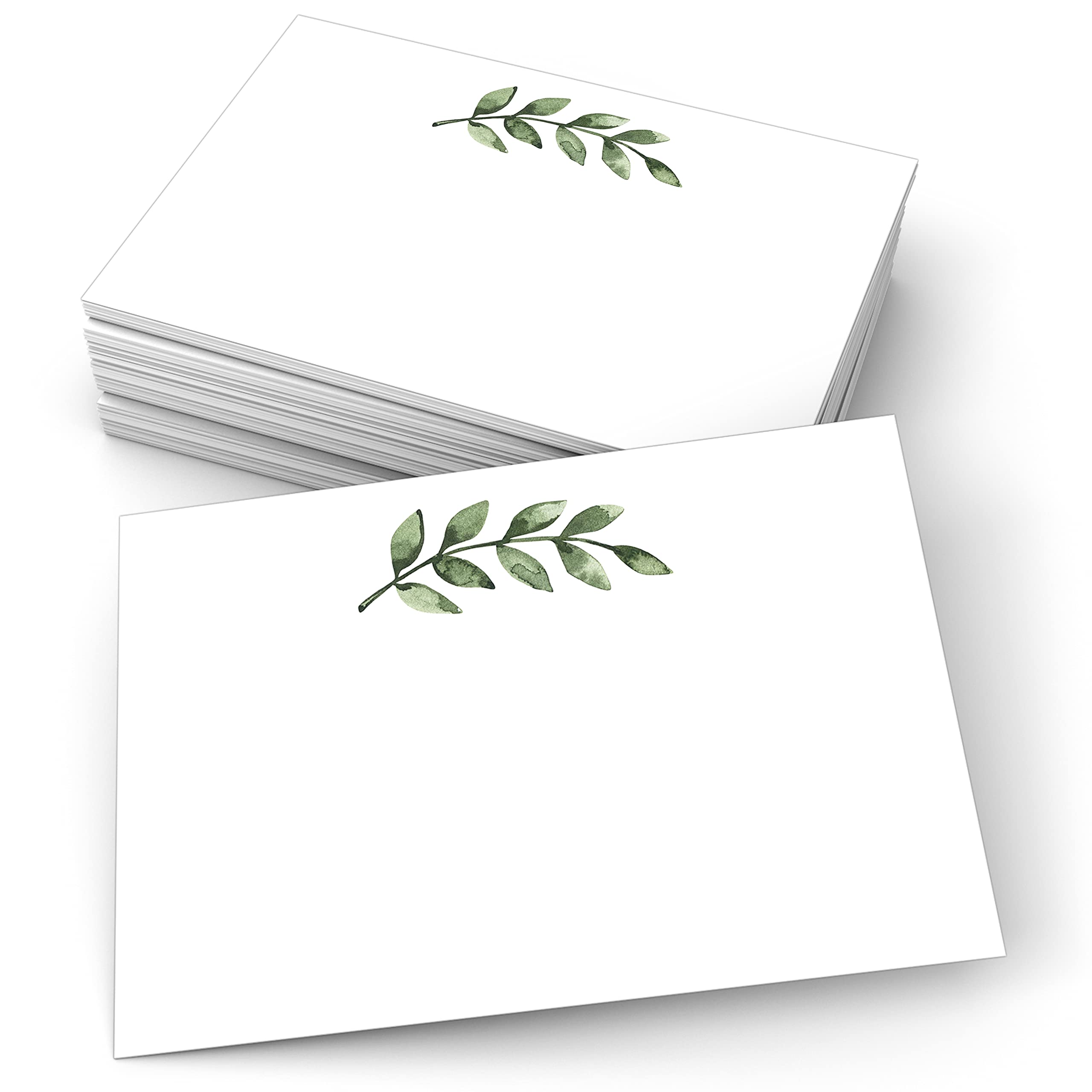 321Done Blank Greenery Note Cards - 4x6 Inch Set of 50 Plain Greeting Cards with Simple Green Leaves Design on White - Premium Heavyweight Cardstock - Made in USA - Perfect for Thank You Notes, Wedding Invitations & DIY Crafting
