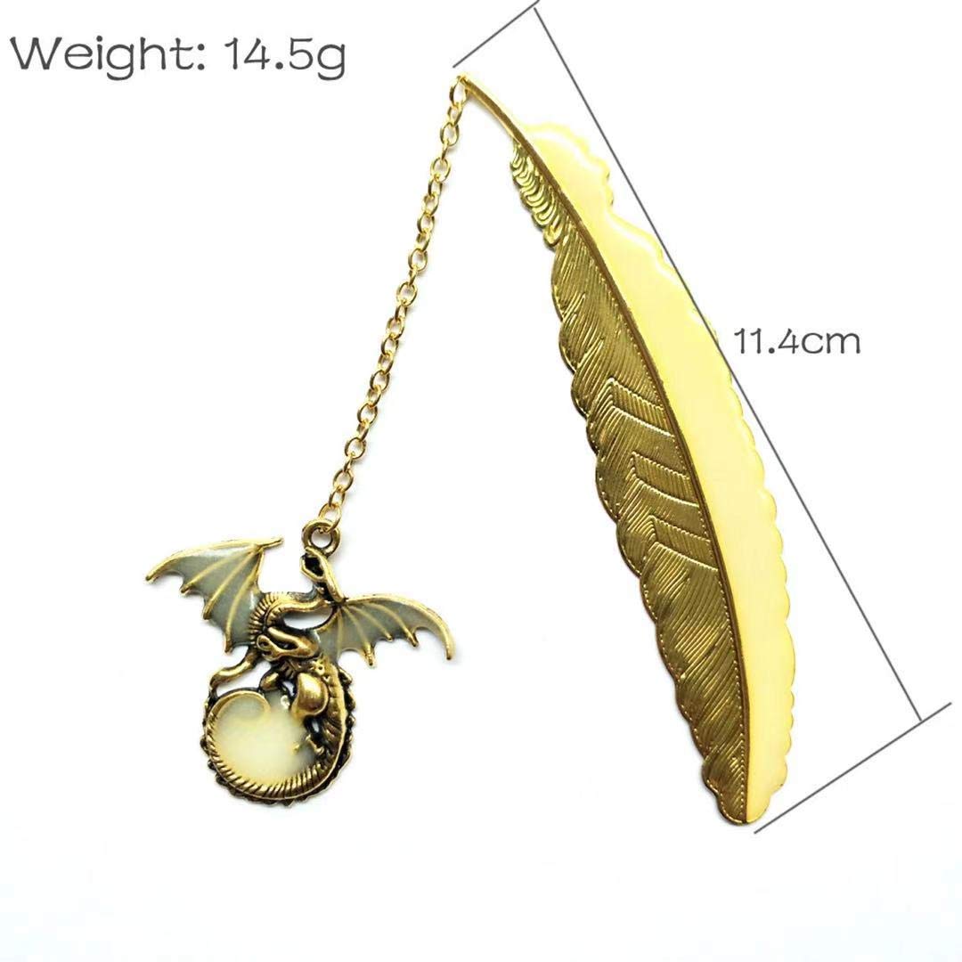 3D Flying Dragon Metal Bookmark with Feather & Luminous Design - Glow in The Dark Reading Accessory with Gift Box - Perfect Book Lover Gift for Women, Men & Kids (Golden) - Great for Night Reading, Fantasy Book Enthusiasts & Unique Gifts