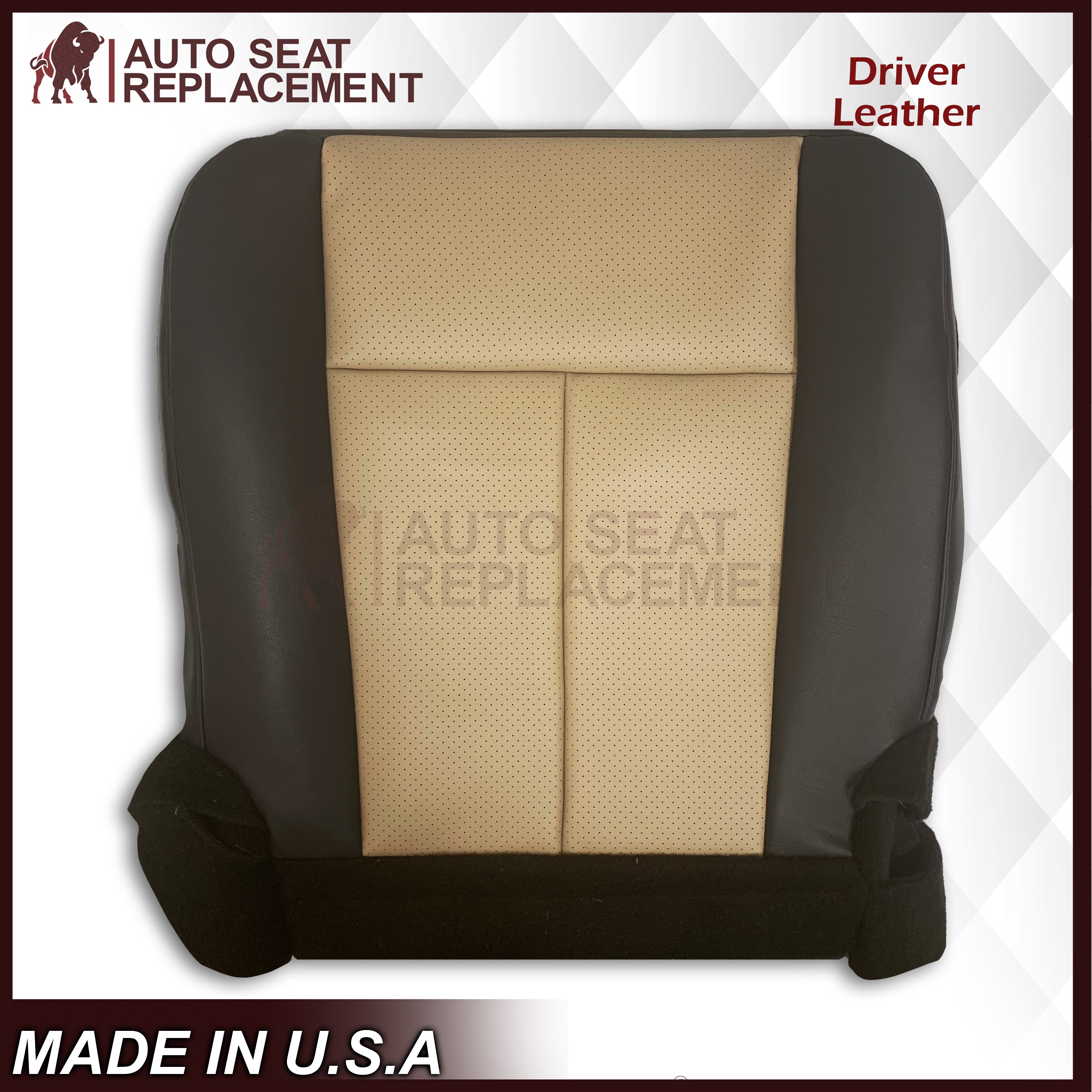 2007-2008 Ford Expedition Eddie Bauer Replacement Leather Seat Cover - Perforated 2-Tone Tan & Dark Gray - Driver/Passenger Side - Premium Comfort & Style for SUV Interior Upgrade