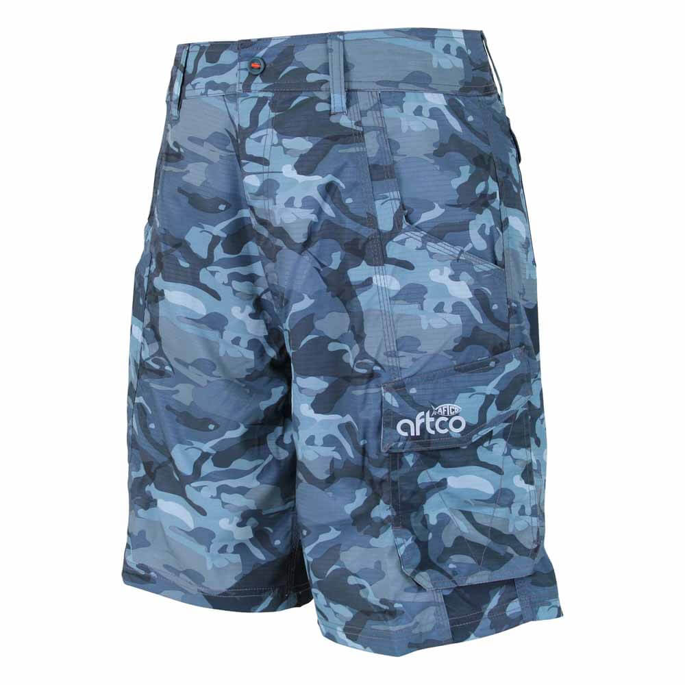 Aftco Blue Camo Tactical Fishing Shorts for Men - Quick Dry, UPF 50+ Sun Protection - Perfect for Saltwater Fishing, Kayaking, and Outdoor Adventures