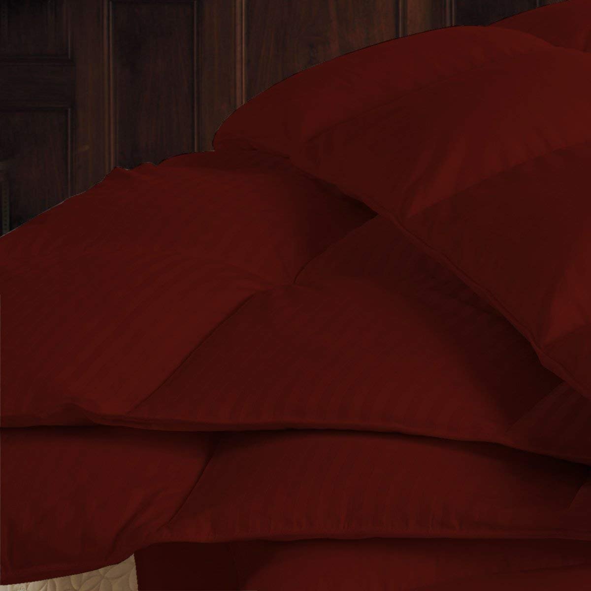 Premium 650 Thread Count Egyptian Cotton Comforter - Twin XL (64 x 86 inches) Burgundy Stripe - Ultra Soft Microfiber Fill (100 GSM) Box Stitched Design for Luxurious Sleep - Perfect for Dorm Rooms, Guest Beds & Cozy Winter Nights