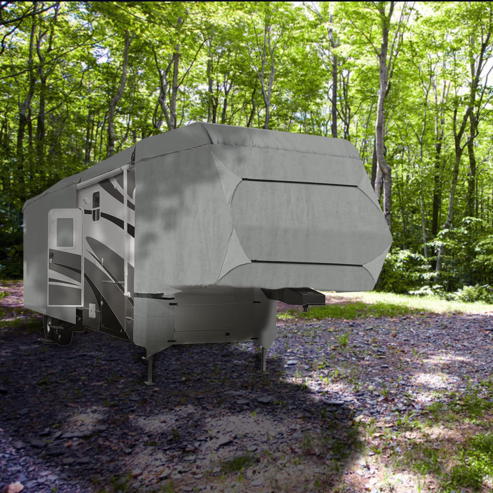 Heavy Duty 5th Wheel RV Travel Trailer Cover - Waterproof Camper Cover for 33 to 37 Feet with Zipper Access | All-Weather Protection for Long-Term Storage & Travel | Fits Most 5th Wheel Trailers