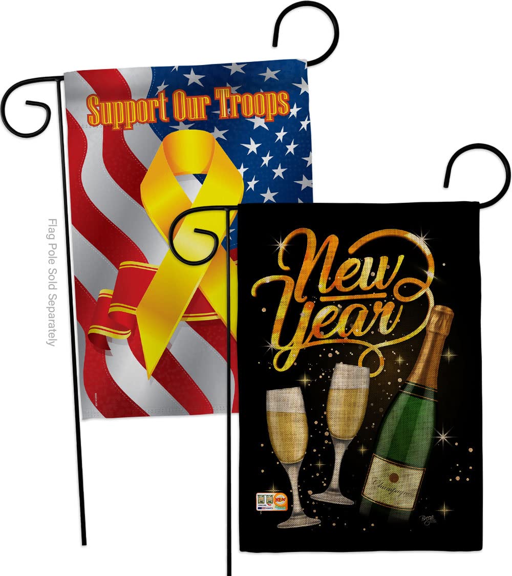 Double-Sided Burlap Garden Flags 13x18.5 Inch - New Year Countdown Clock, Champagne & Fireworks Design - Made in USA Yard Decoration for Holiday Parties, Military Support & Home Celebration Gifts