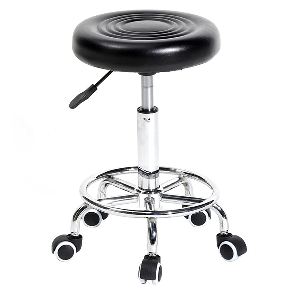 Heavy-Duty Adjustable Hydraulic Rolling Bar Stool with Wheels - Black Saddle Stool for Office, Home, Salon, Spa, Studio & Farmhouse - Perfect for Kitchen Islands, Breakfast Bars & Commercial Use