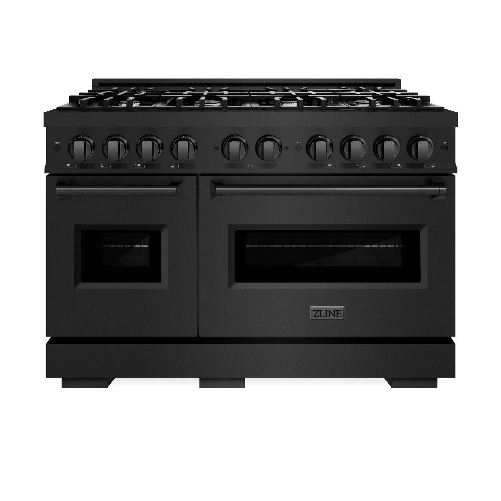 ZLINE 48 Inch 6.7 Cubic Feet Classic Double Oven Dual Fuel Range with 8 Burner Gas Cooktop in Black Stainless Steel (CDRB 48) - Perfect for Large Family Kitchens & Professional Style Cooking