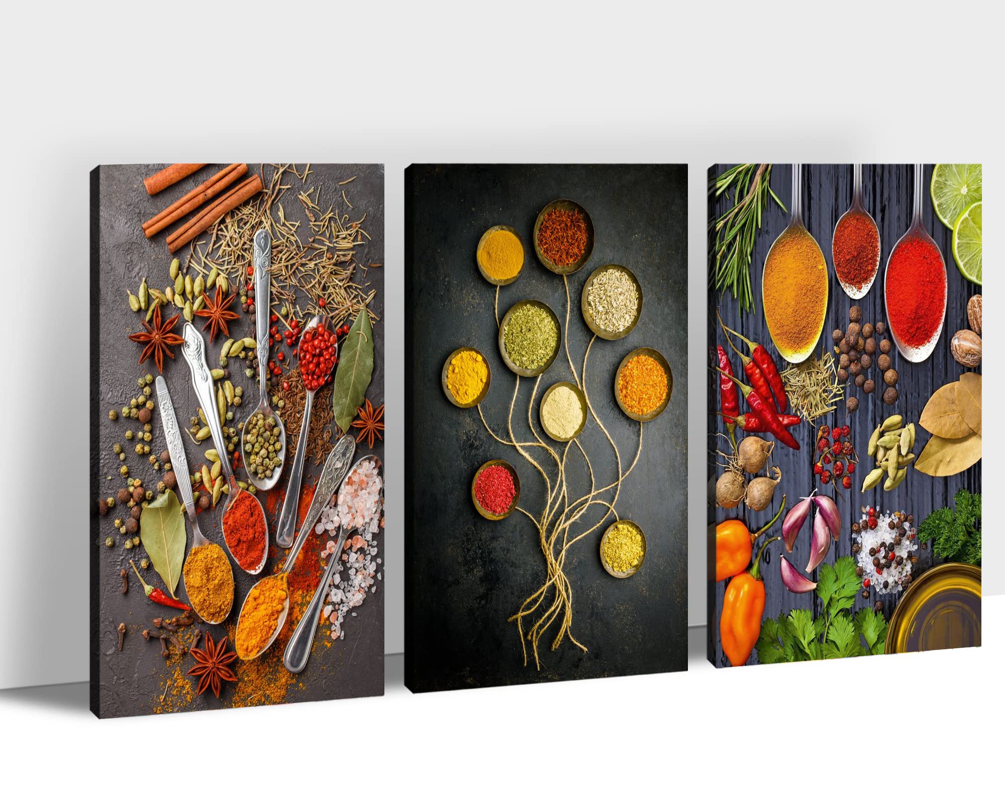 3-Piece Framed Kitchen Wall Art Set - Vintage Spice & Spoon Canvas Decor for Modern Kitchens & Restaurants (24x36x3) - Perfect for Home Dining Room, Cafe, and Culinary Space Decorations