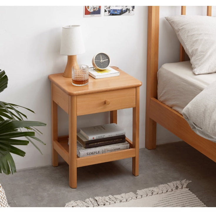 Solid Wood Nightstand - Beech & Pine Bedside Table for Bedroom, Modern & Rustic End Table with Storage Shelf - Perfect for Bedroom, Living Room, or Office