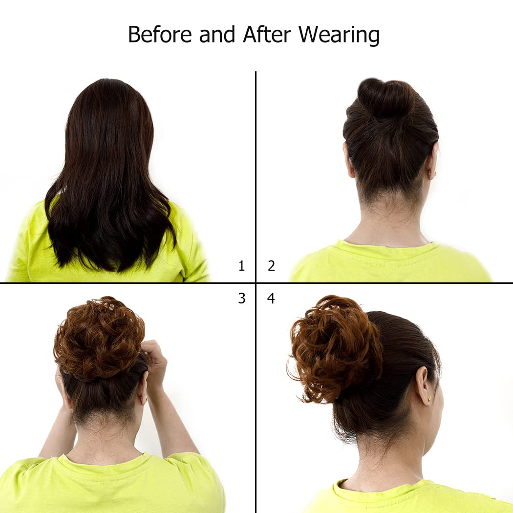 2pcs Messy Bun Hair Piece Scrunchie - Elastic Rubber Band Hair Bun for Women & Girls - Curly Wavy Synthetic Hair Extensions - Ponytail Enhancer (Pink) - Perfect for Workouts, Parties & Everyday Styling