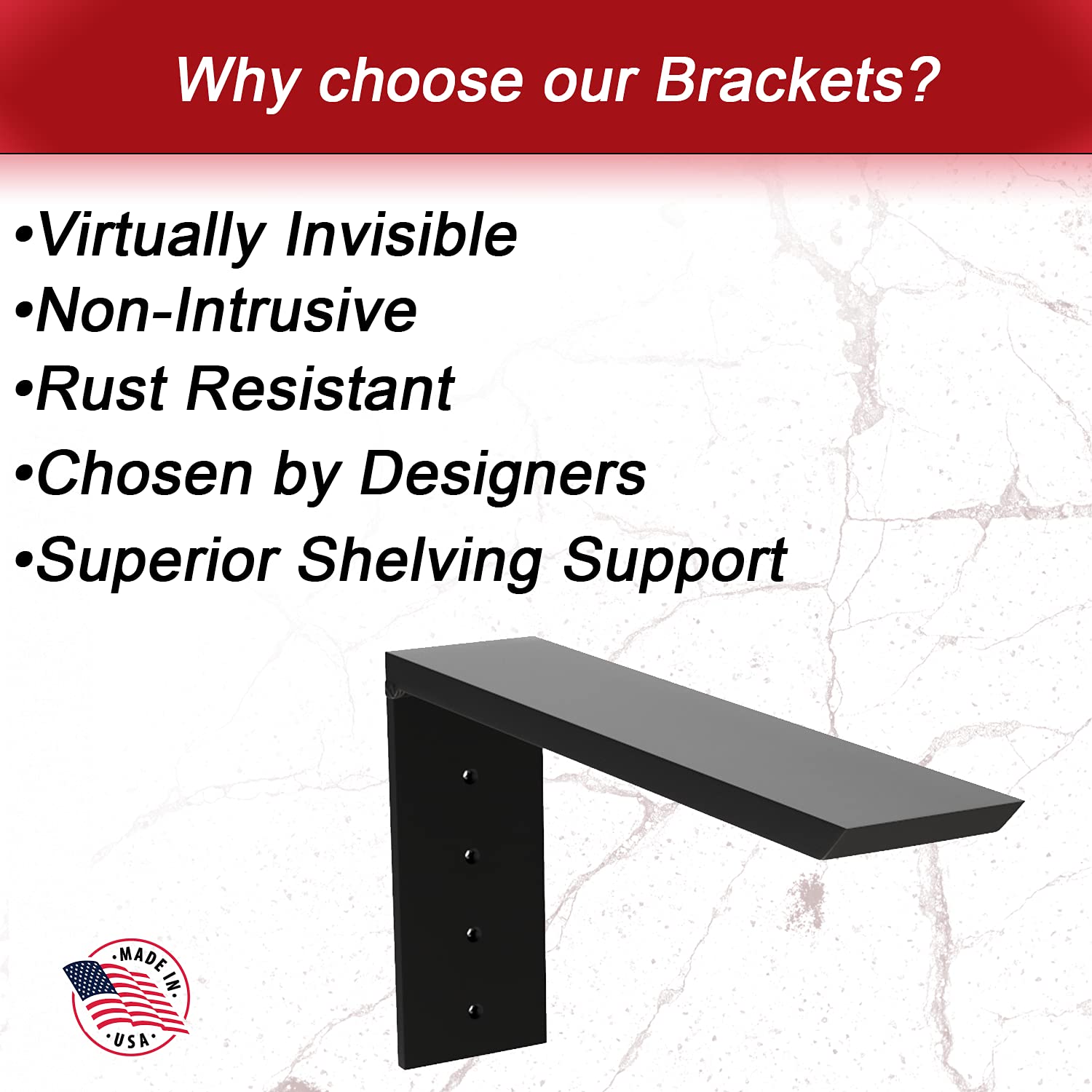 Original Granite Bracket - 6x4 Aluminum Shelf Bracket | Heavy Duty Floating Shelves for Kitchen & Bathroom | Easy Installation & Durable USA-Made (1 Count) | Perfect for Home Organization & DIY Projects