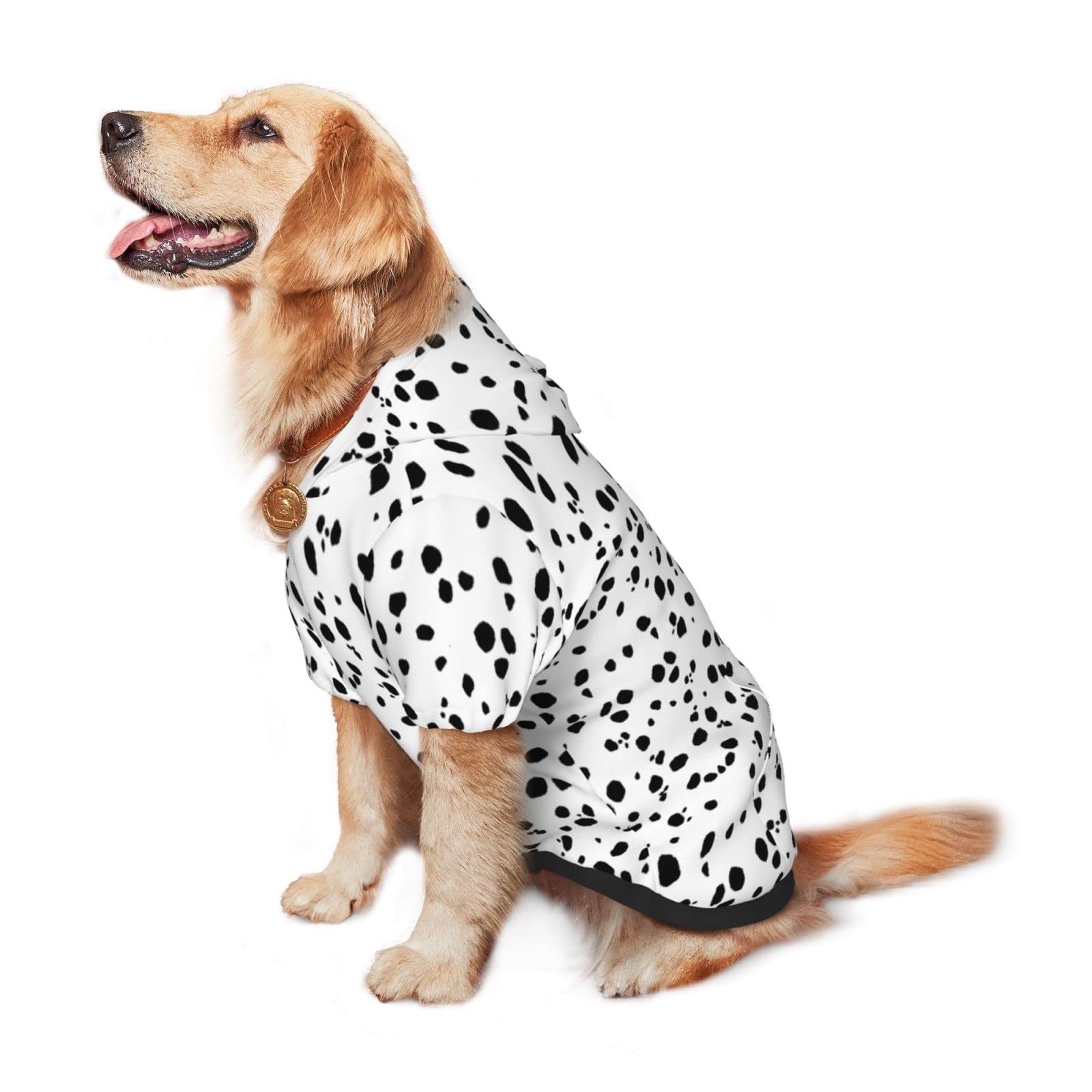 Dalmatian Print Dog Hoodie for Medium & Large Dogs - Cozy Hooded Sweatshirt with Pocket, Pet Clothes & Sweater with Hat (Golden, XX-Large) - Perfect for Winter Walks & Outdoor Adventures