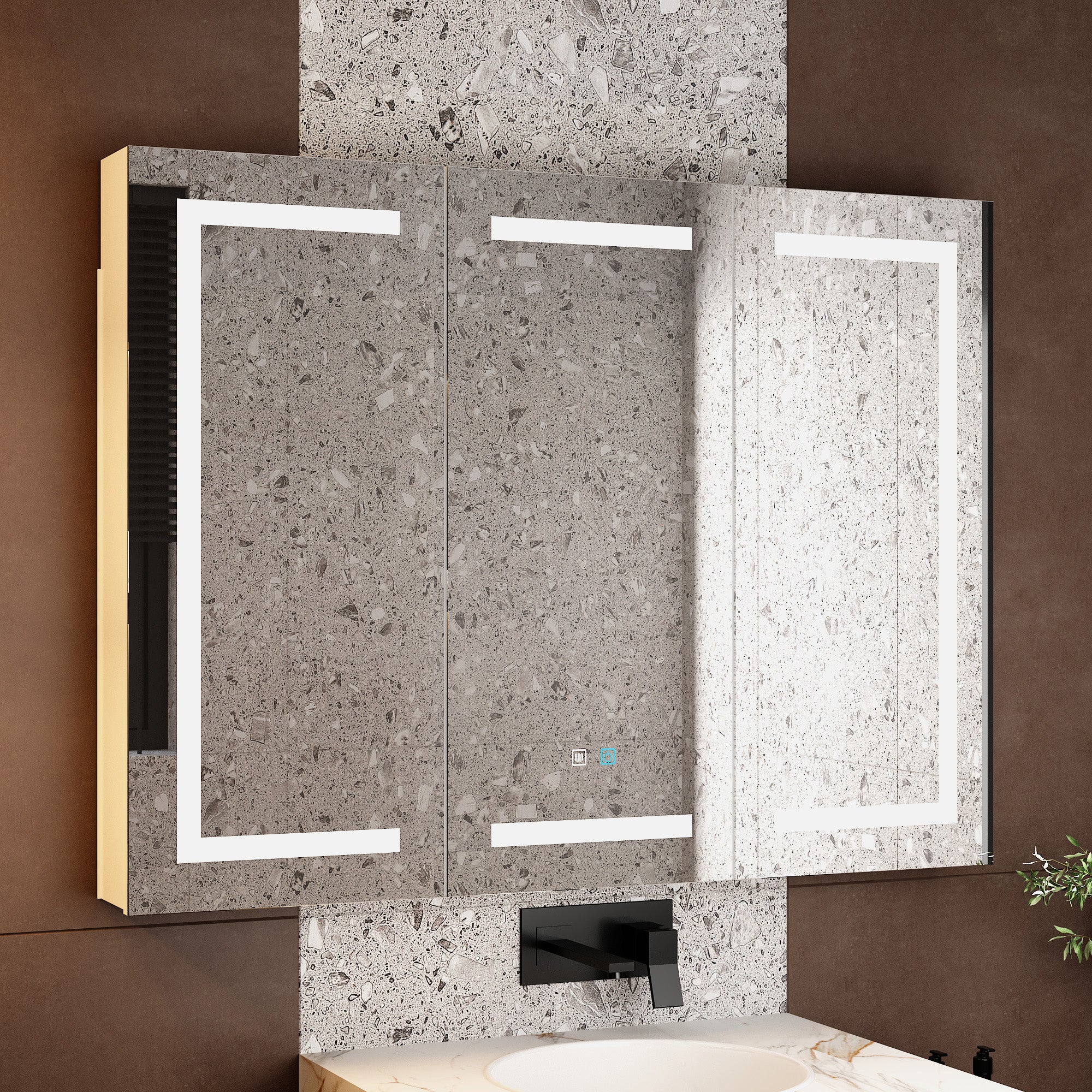 Mirrored Bathroom Medicine Cabinet with LED Lights & Defogger - Space Saving Storage for Makeup, Shaving & Toiletries (Perfect for Small Bathrooms & Vanities)
