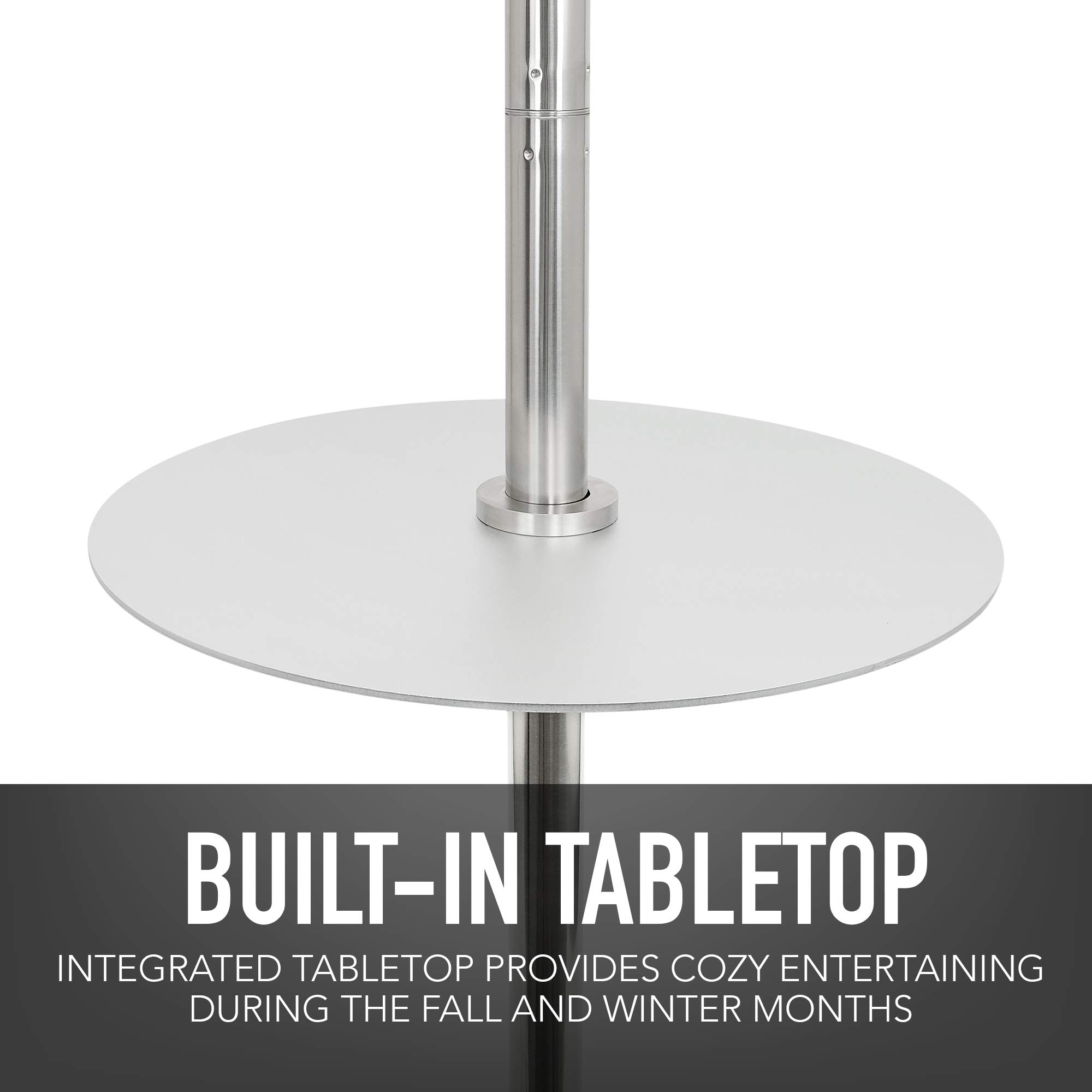 1500W Stainless Steel Electric Patio Heater - Indoor Outdoor Infrared Standing Heater with Table Top | Model PH-90202-SS-AM | Perfect for Backyard, Deck, Restaurant & Patio Warming