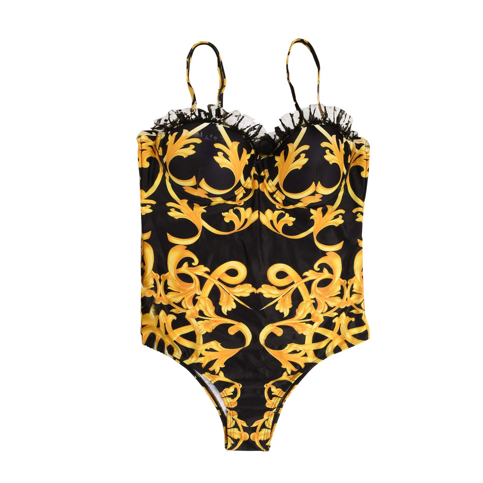 Sexy One-Piece Cutout Swimsuits for Women - Push Up Bathing Suit with Bikini Print & Lace Details | Perfect for Beach Vacations, Pool Parties & Summer Getaways