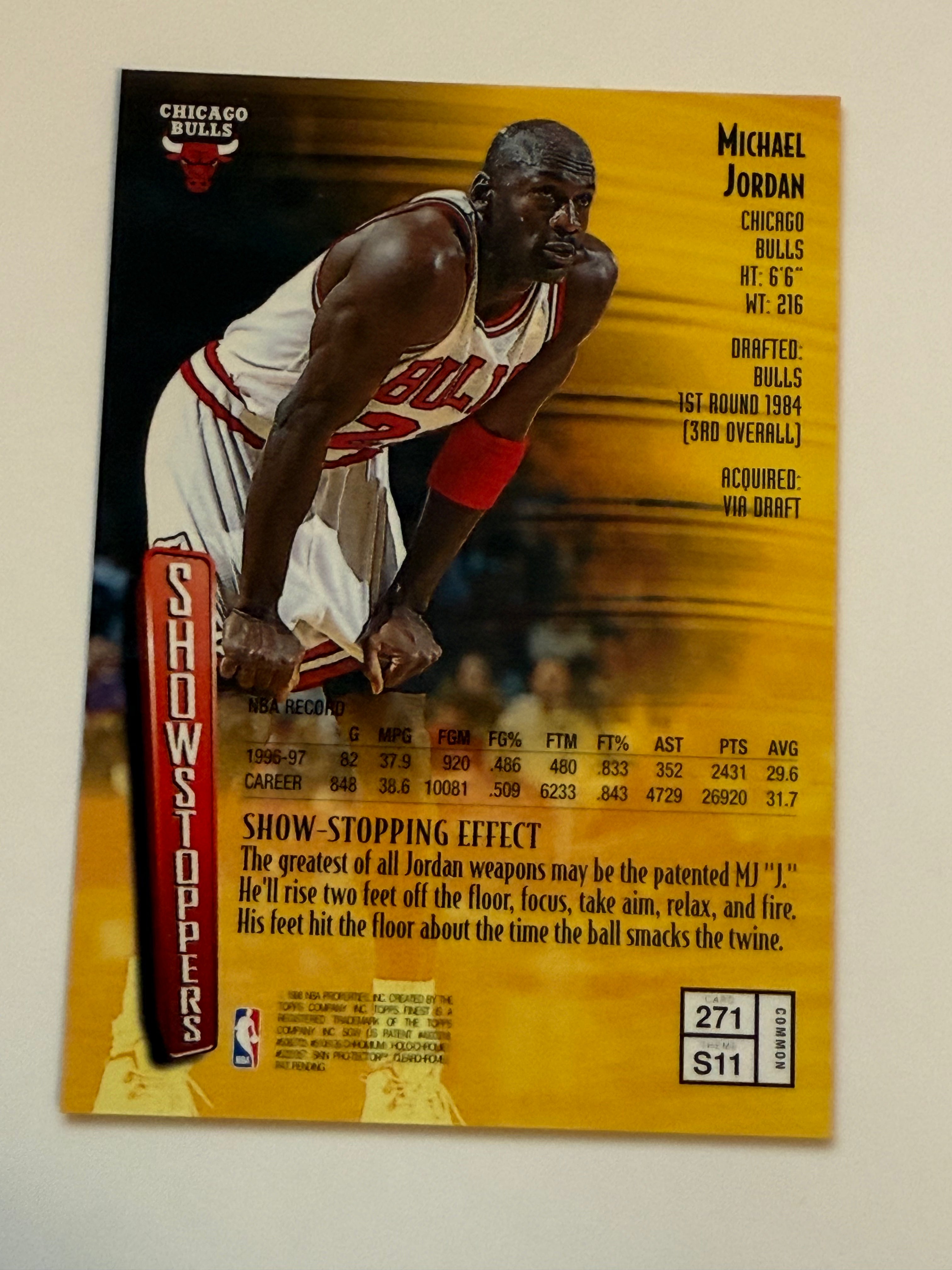 1997 Michael Jordan Topps Finest Showstopper Foil NBA Basketball Card - Rare Collectible for Sports Memorabilia Fans & Investment