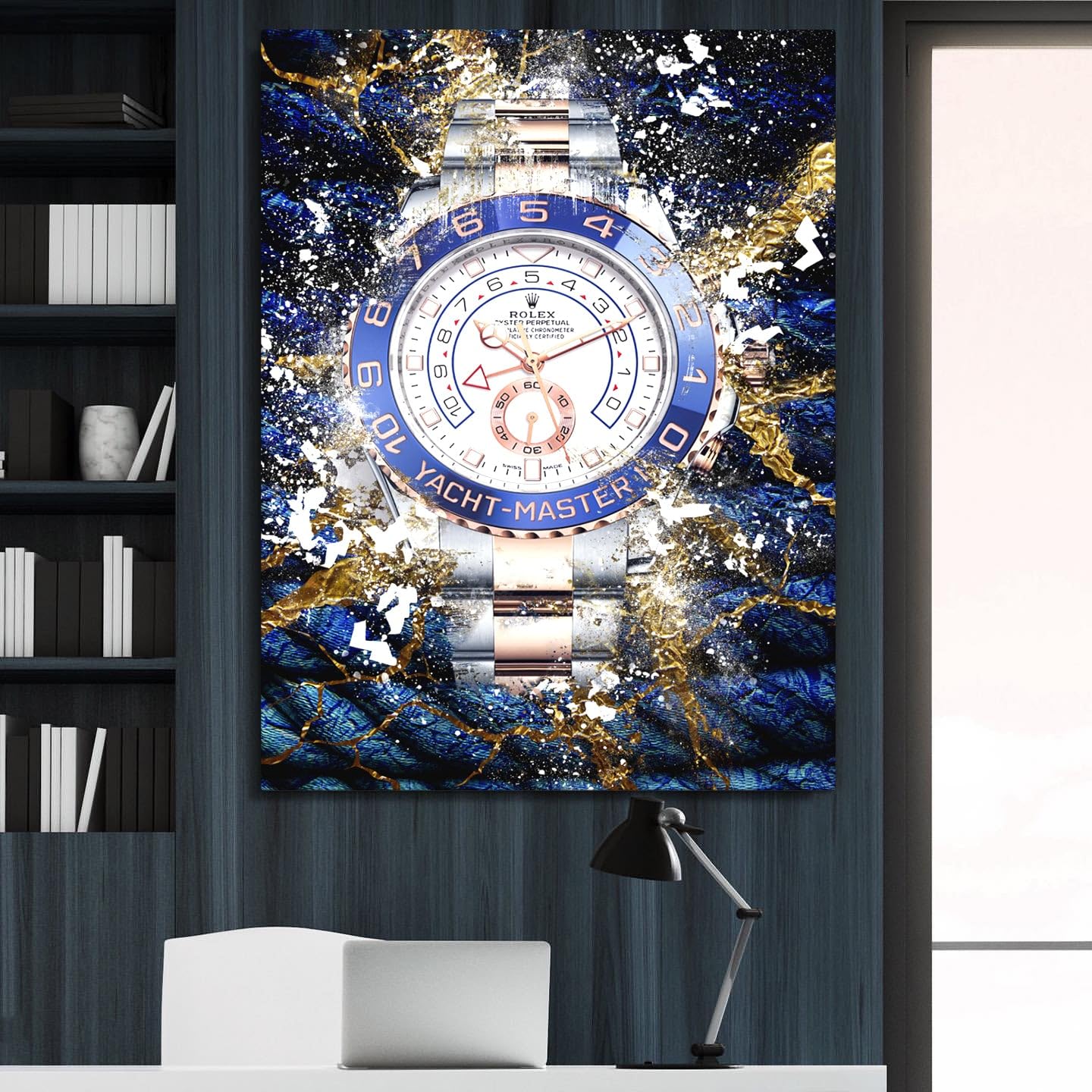 DEVICI Rolex Watch Canvas Yacht-Master Two-Tone Inspired Wall Art - Stretched Canvas Wall Decor for Men's Room, Office & Luxury Home Decor - Perfect for Watch Enthusiasts & Motivational Spaces