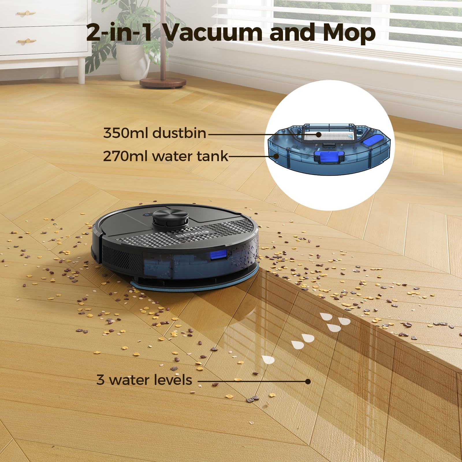 BPMIO Robot Vacuum and Mop Combo with 4500Pa Suction & LiDAR Navigation - Smart Mapping, 145 Min Runtime, App & Alexa Control - Ideal for Pet Hair, Dust, Hard Floors & Carpets - Perfect for Home Cleaning, Office Spaces & Large Areas