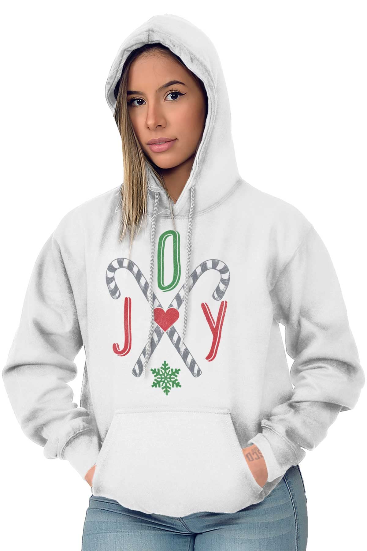 Christmas Candy Cane Joy Hoodie Sweatshirt for Women - Festive Holiday Pullover with Candy Cane Print - Cozy Winter Outfit for Xmas Parties & Family Gatherings