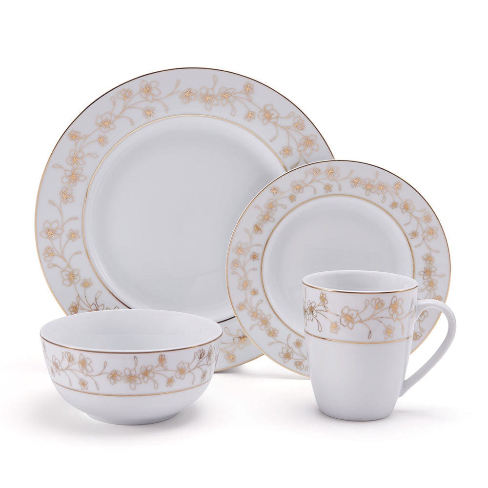 Elegant Metallic Floral Gold 32-Piece Dinnerware Set - Service for 8 - Perfect for Formal Dining, Wedding Registry & Holiday Entertaining