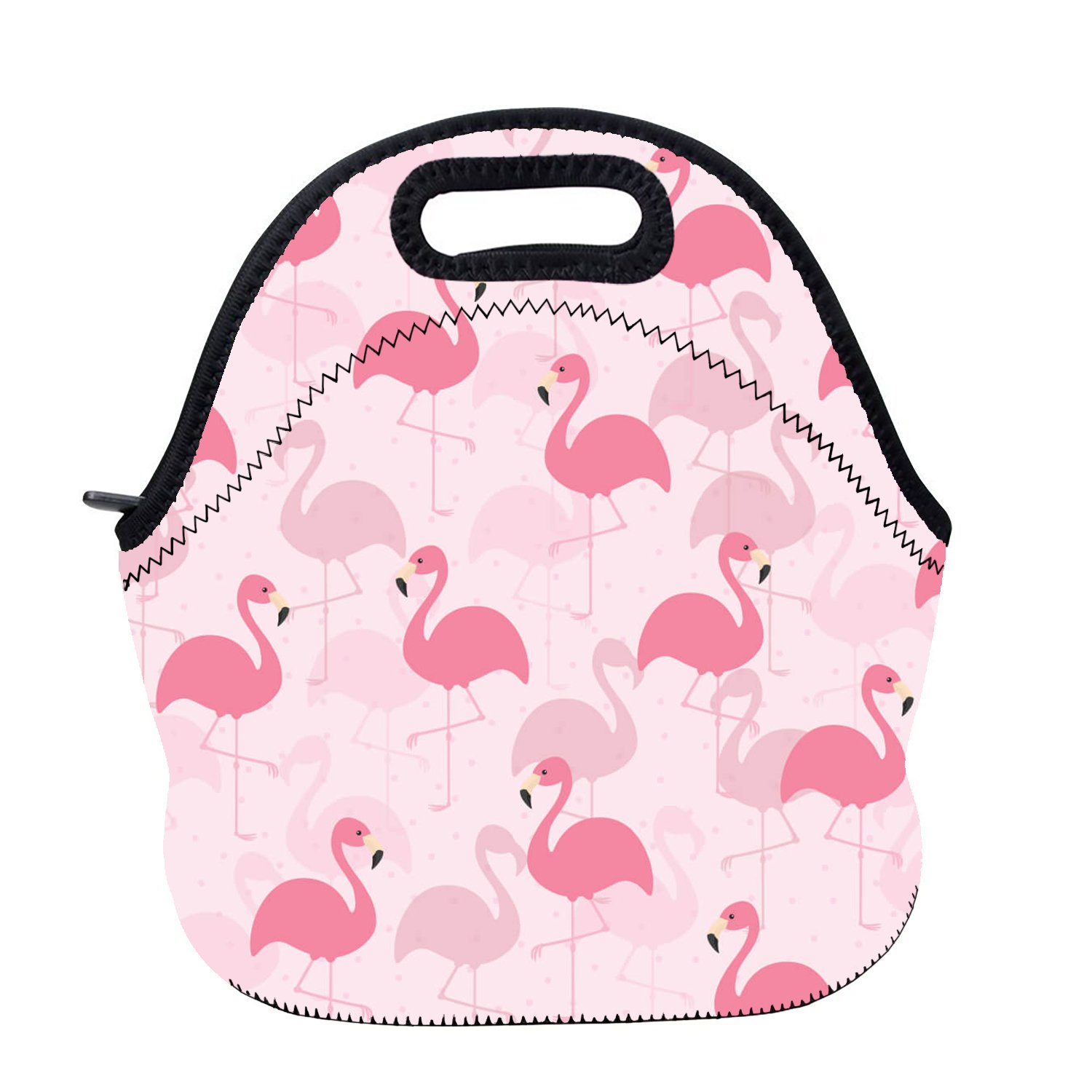 AOTIGO Insulated Lunch Bag - Waterproof Neoprene Lunch Box with Zipper for Kids, Women & Men | Pink Flamingo Pattern | Perfect for School, Work, Picnics & Outdoor Activities