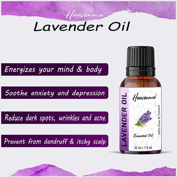 Heavennce Lavender Essential Oil 30ml - Pure Aromatherapy Oil for Hair, Skin & Face Care, Stress Relief - Unisex for Men & Women - Perfect for Massage, Diffuser & Relaxation Therapy