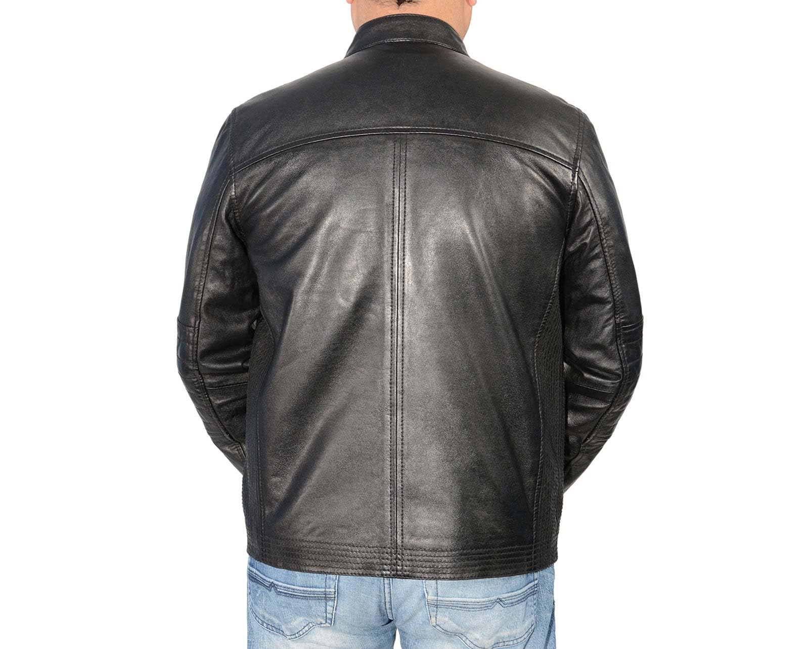 Milwaukee Leather SFM1805 Men's Black Side Stitch Cafe Racer Lambskin Leather Jacket - Premium Motorcycle Biker Jacket for Men, Fashionable Outerwear for Riding & Casual Wear
