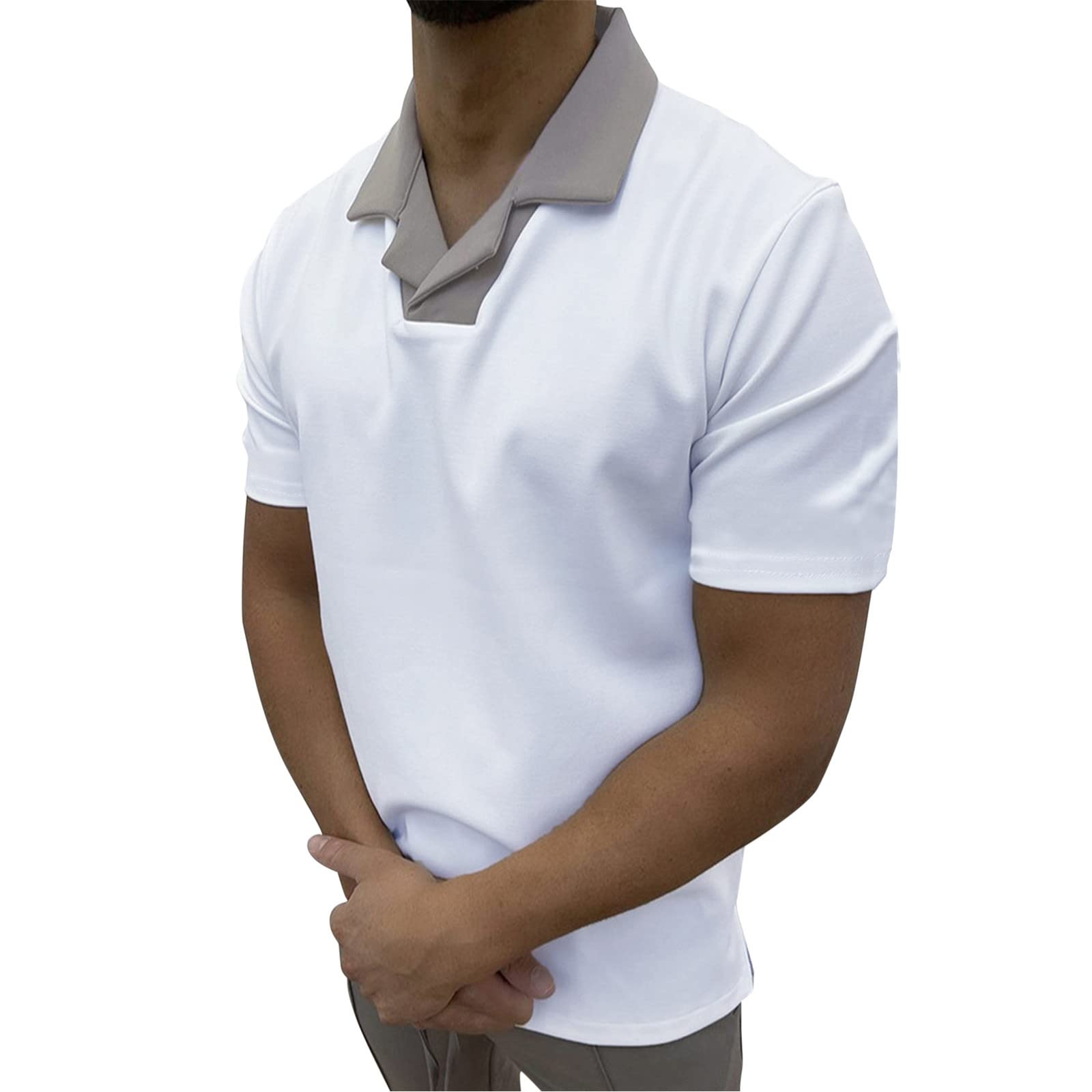 Men's Casual Solid Color T-Shirt with Splice Collar - Breathable Cotton Tee for Everyday Wear | Perfect for Work, Outings & Casual Style