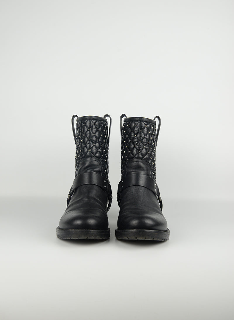 Valentino Black Leather Biker Boots with Studs - Size 39.5 | Stylish Women's Fashion for Night Out & Motorcycle Riding