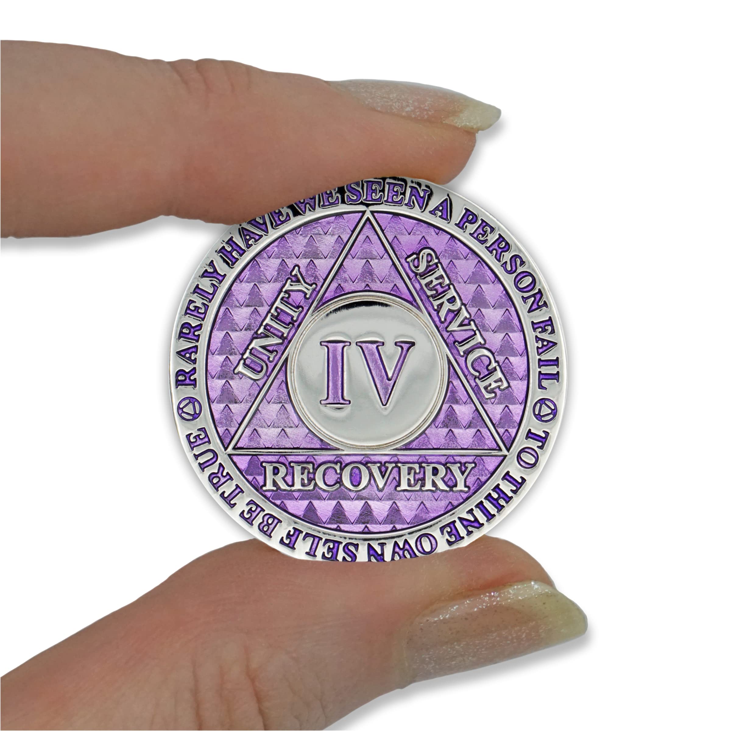 4 Year Sobriety Coin - AA Recovery Chip for Addiction Anniversary | Thick Triplate Token in Lavender | Motivational Gift for Alcoholics Anonymous, 12 Step Programs & Celebrating Milestones