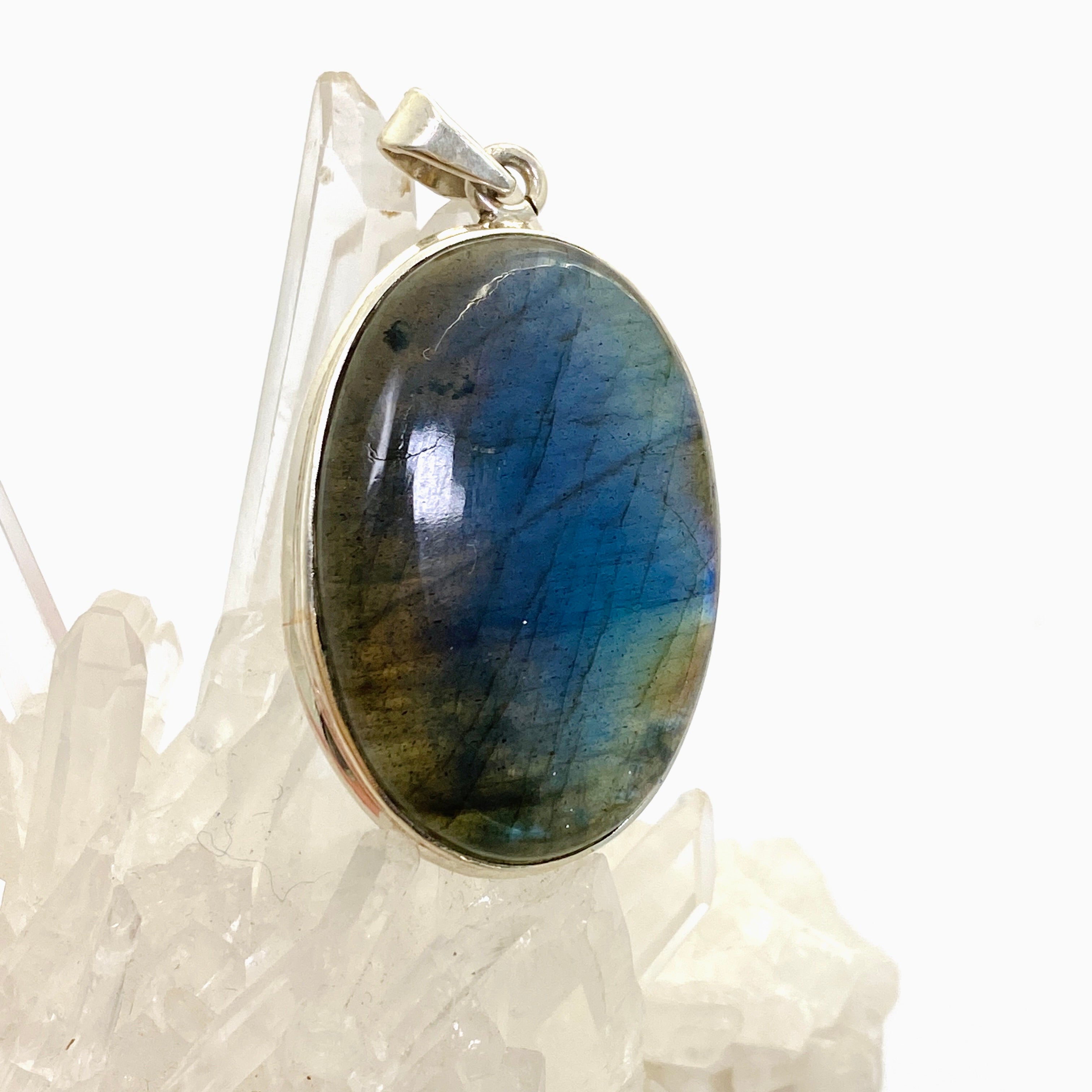 Natural Labradorite Oval Cabochon Pendant - 18mm Handmade Silver Jewelry for Women - Perfect for Meditation, Energy Healing & Spiritual Gifts