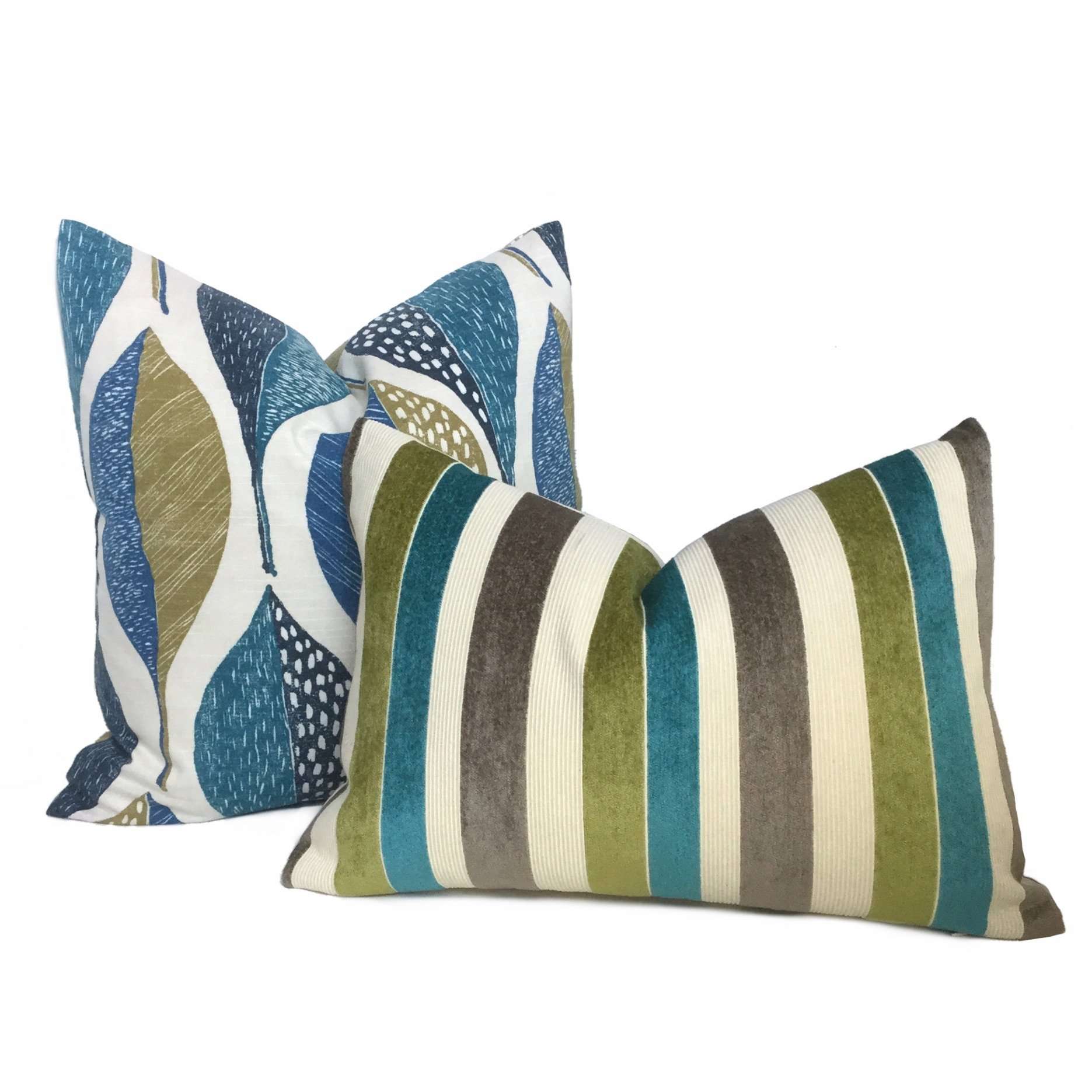 Robert Allen Woodblock Leaf Peacock Pillow Cover - Decorative Square Throw Pillow Case for Sofa, Bed, Couch - 18x18 Inch Home Decor Accent