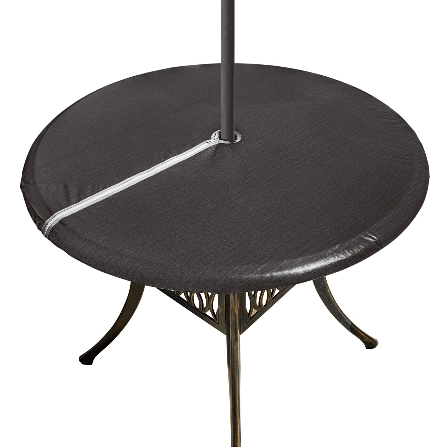 Waterproof Round Fitted Vinyl Tablecloth with Zipper & Umbrella Hole - 40