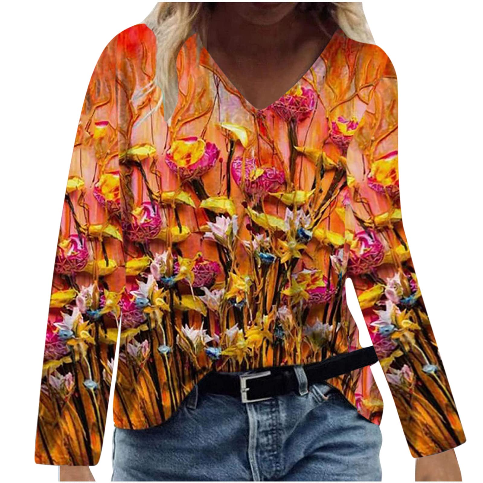 Vintage Floral Women's Long Sleeve Crewneck T-Shirt - Casual Tunic Blouse Pullover with Butterfly Graphic - Perfect for Fall Layering, Weekend Outfits & Boho Fashion