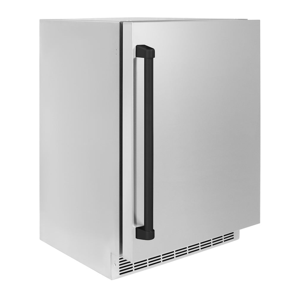 ZLINE Autograph Edition 24 Inch Stainless Steel Beverage Cooler - Touchstone 151 Can Mini Fridge with Matte Black Handle | Perfect for Home Bar, Office, or Man Cave | RBSOZ ST 24 MB