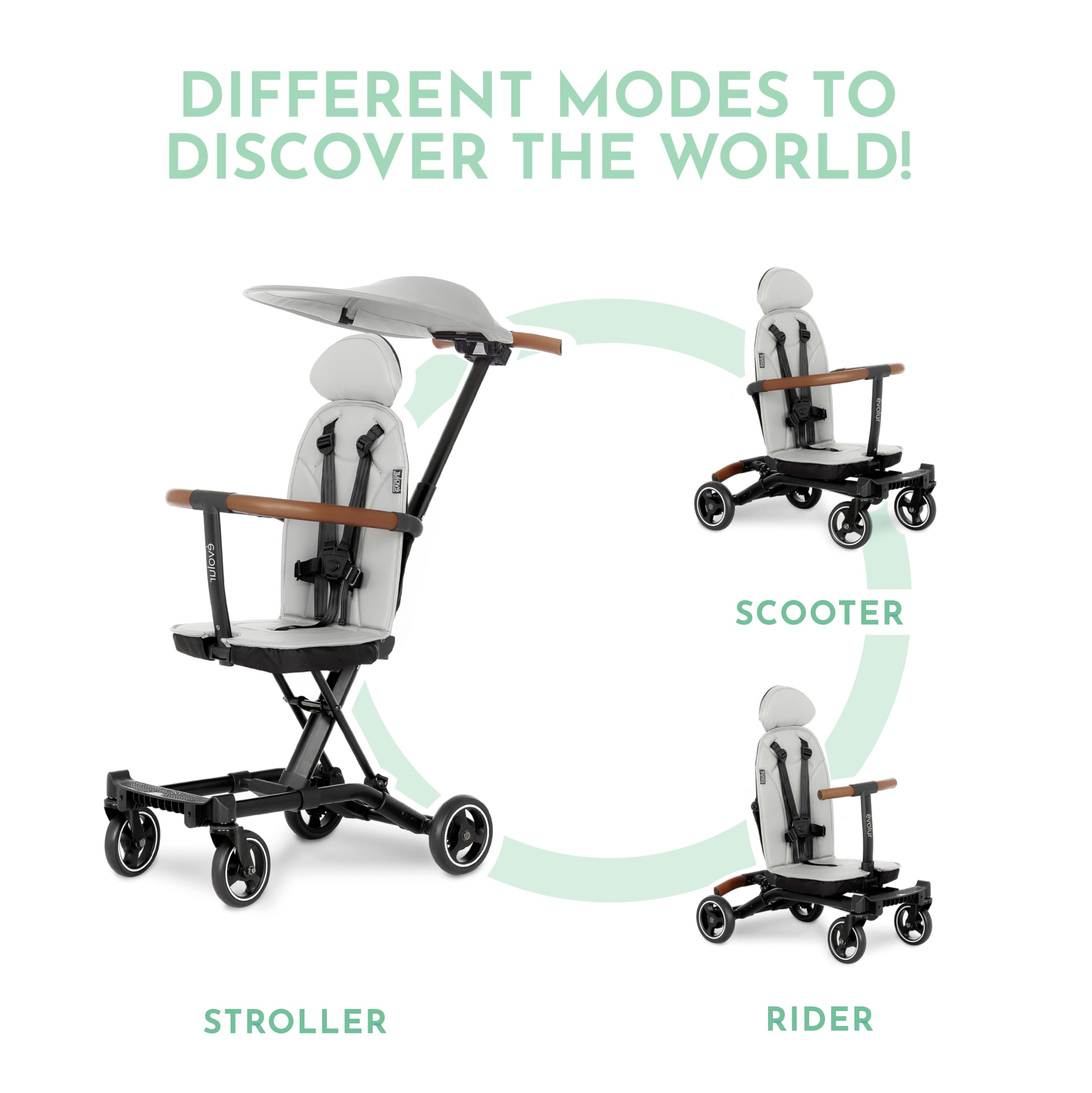 Evolur Cruise Rider Lightweight Compact Fold Travel Stroller with Canopy - Easy to Carry Umbrella Stroller for Toddlers, Perfect for Air Travel, Shopping & Daily Walks (Koala Gray)