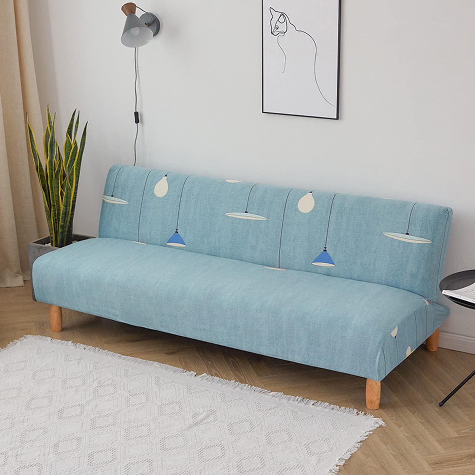 Stretch Armless Sofa Slipcover - Polyester Sofa Bed Cover, Anti-Slip Elastic Couch Protector for Living Room, Dustproof Furniture Shield - Perfect for Sectionals, Recliners, and Pet-Friendly Homes