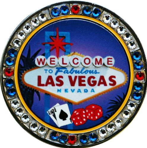 Elegant Las Vegas Golf Ball Marker with Swarovski Crystals & Matching Hat Clip - Perfect for Golf Tournaments, Casino Trips & Luxury Gifts
