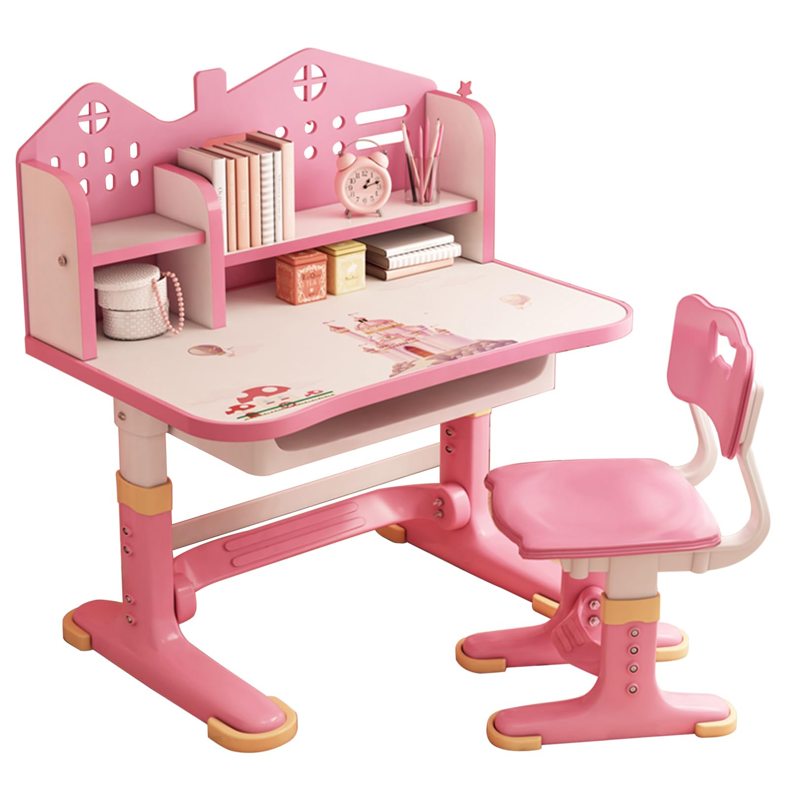 Adjustable Kids Study Desk and Chair Set with Spacious Storage Drawer - Widened Toddler Writing Table for Home & School Learning - Pink (Perfect for Homework, Drawing & Online Classes)