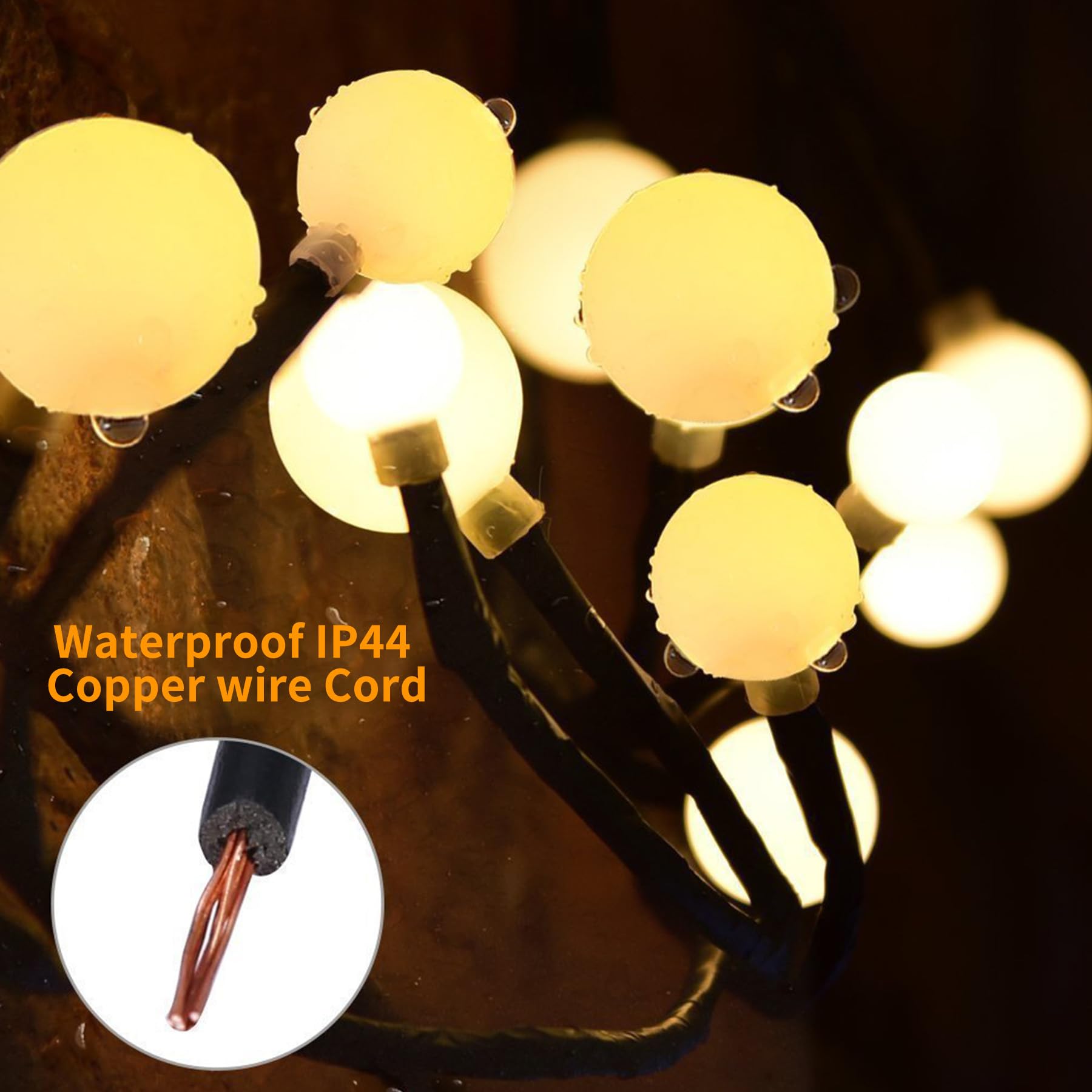 8.3ft 72 LED Globe String Lights - 8 Lighting Modes, Indoor/Outdoor Plug-in Curtain Lights for Patio, Garden, Wedding, Party & Christmas Decor (Warm White) | Perfect for Bedroom, Living Room, Bookshelf & Holiday Lighting