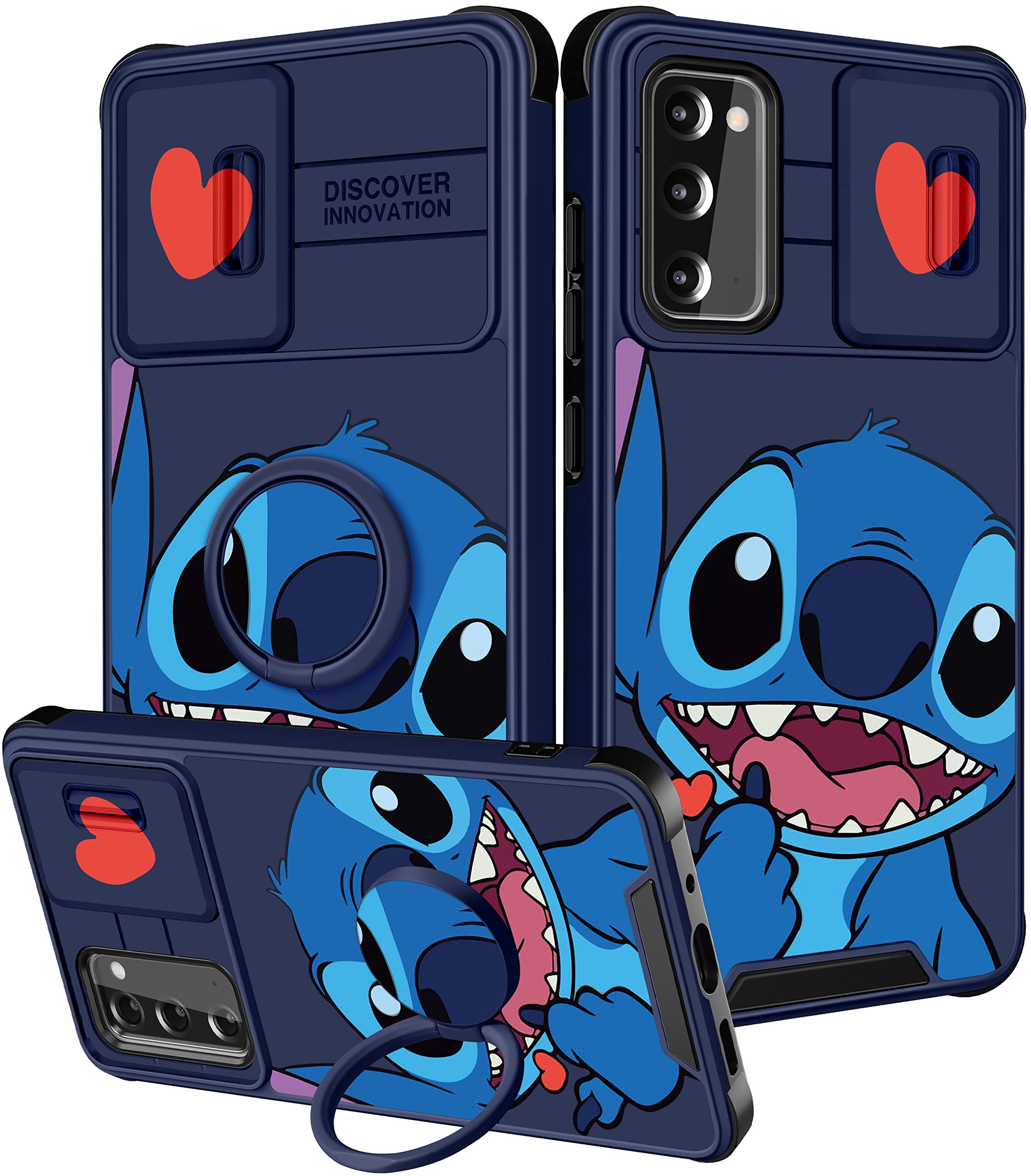 Cute Cartoon Samsung Galaxy S20 FE 5G Case with Camera Cover & Ring Holder - Kawaii Funny Phone Cover for Women, Girls, Boys & Kids - Heart Design for 6.5